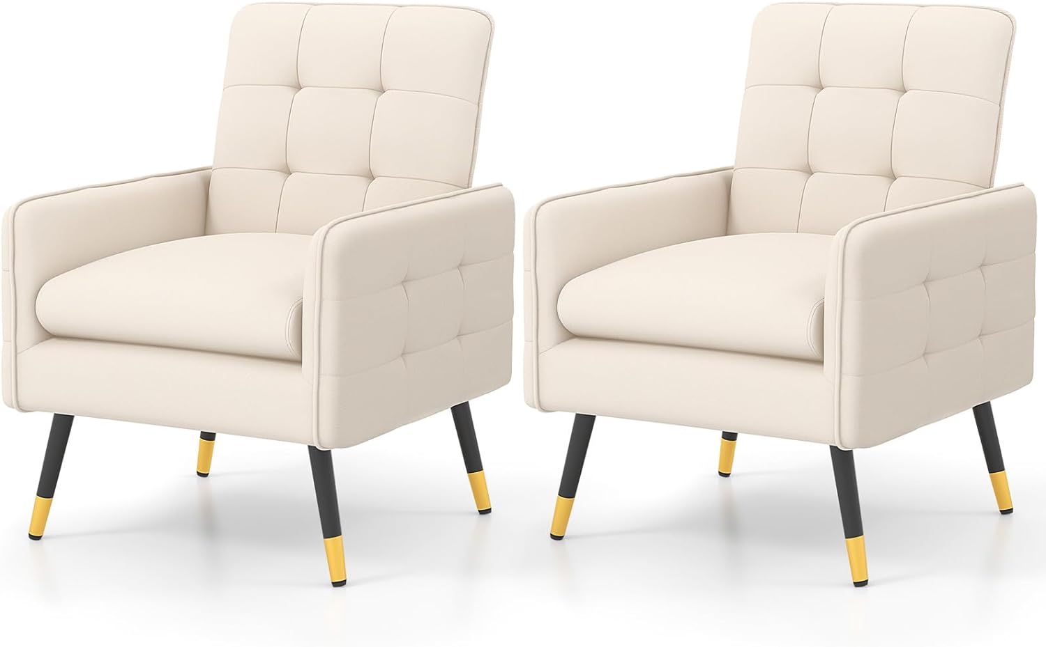 KOMFOTT Modern Accent Chair, Upholstered Armchair Single Sofa Chair with Metal Legs & Adjustable Foot Pads