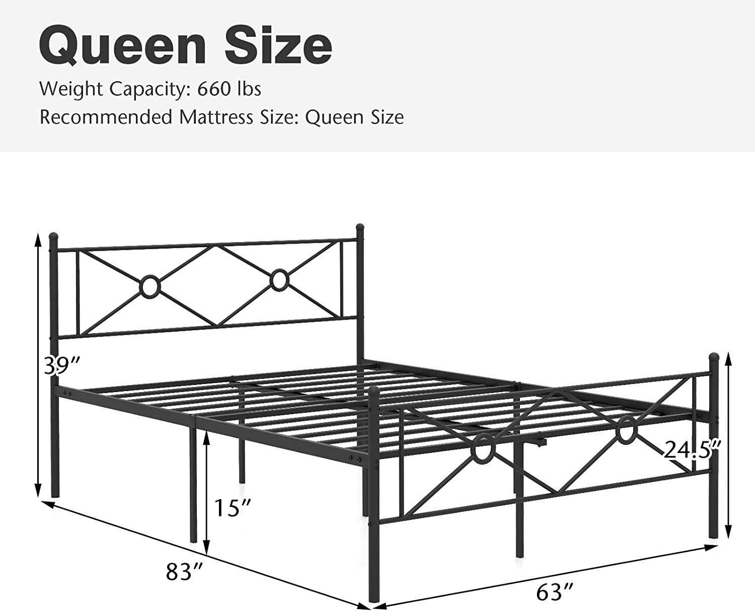 KOMFOTT Metal Bed Frame, Platform Bed Frame with Headboard & Footboard, Noise Free