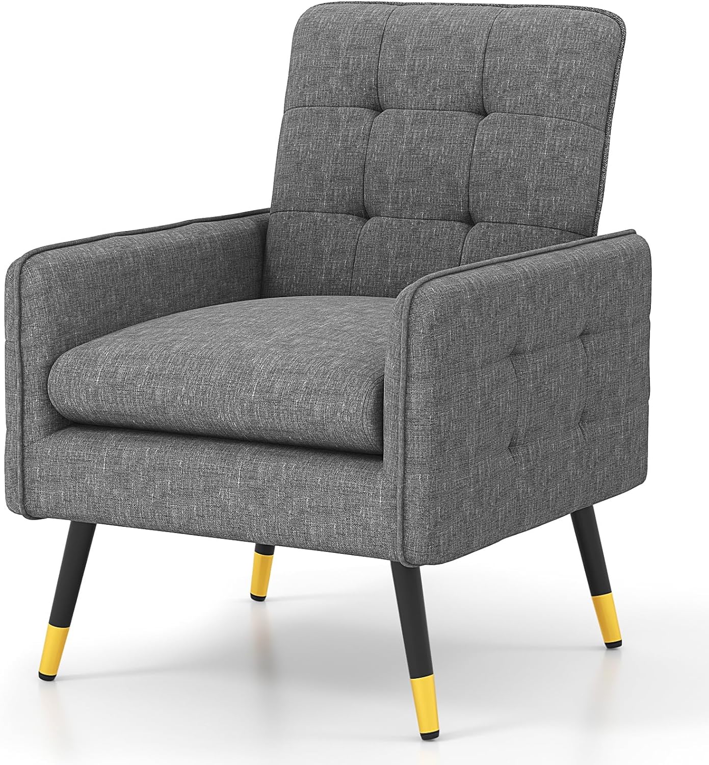 KOMFOTT Modern Accent Chair, Upholstered Armchair Single Sofa Chair with Metal Legs & Adjustable Foot Pads