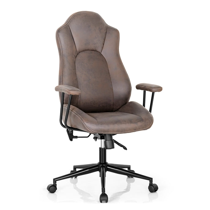 KOMFOTT High-Back Home Office Desk Chair, Ergonomic Leathaire Task Chair with Comfortable Padded Seat & Detachable Armrests