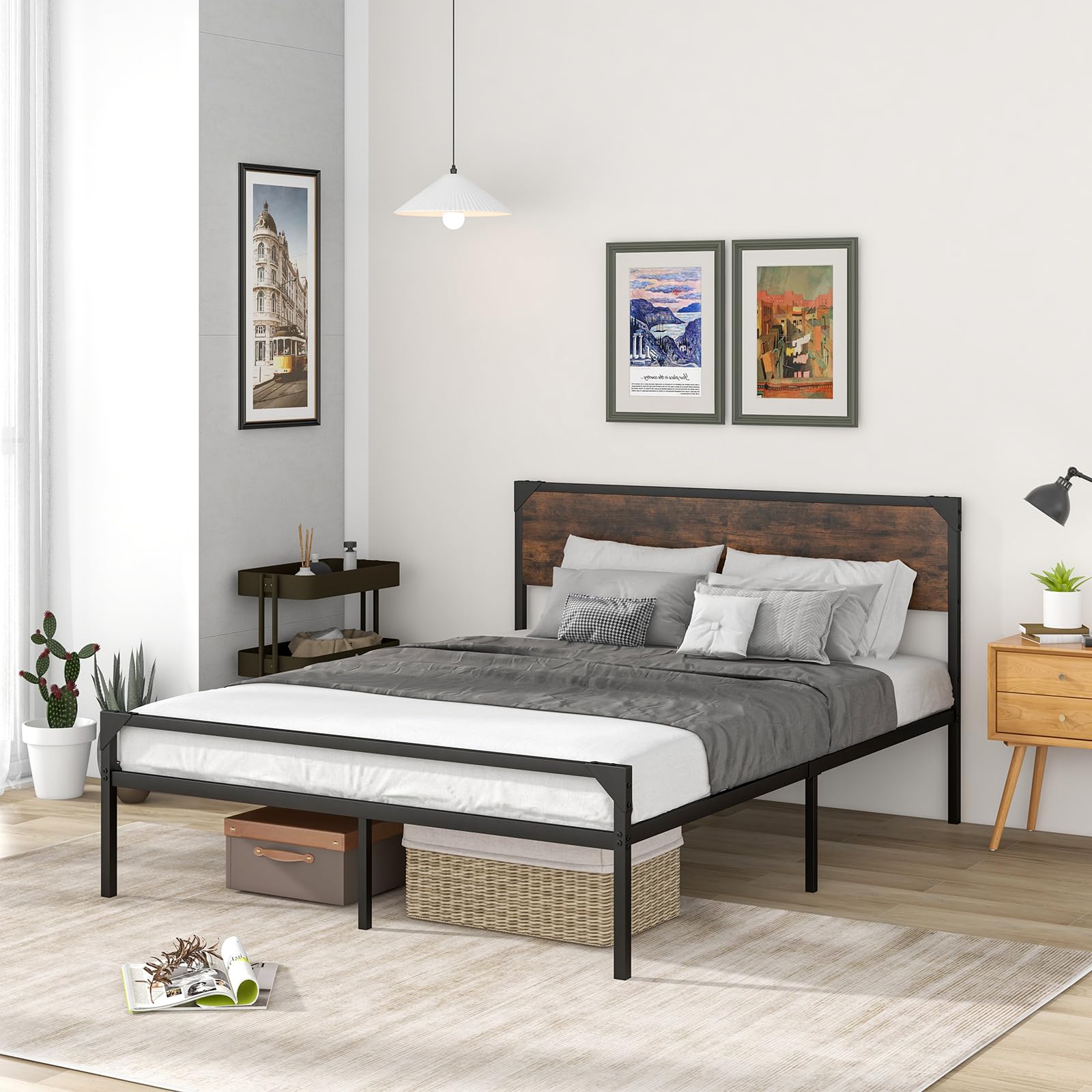 KOMFOTT Metal Platform Bed Frame with Headboard