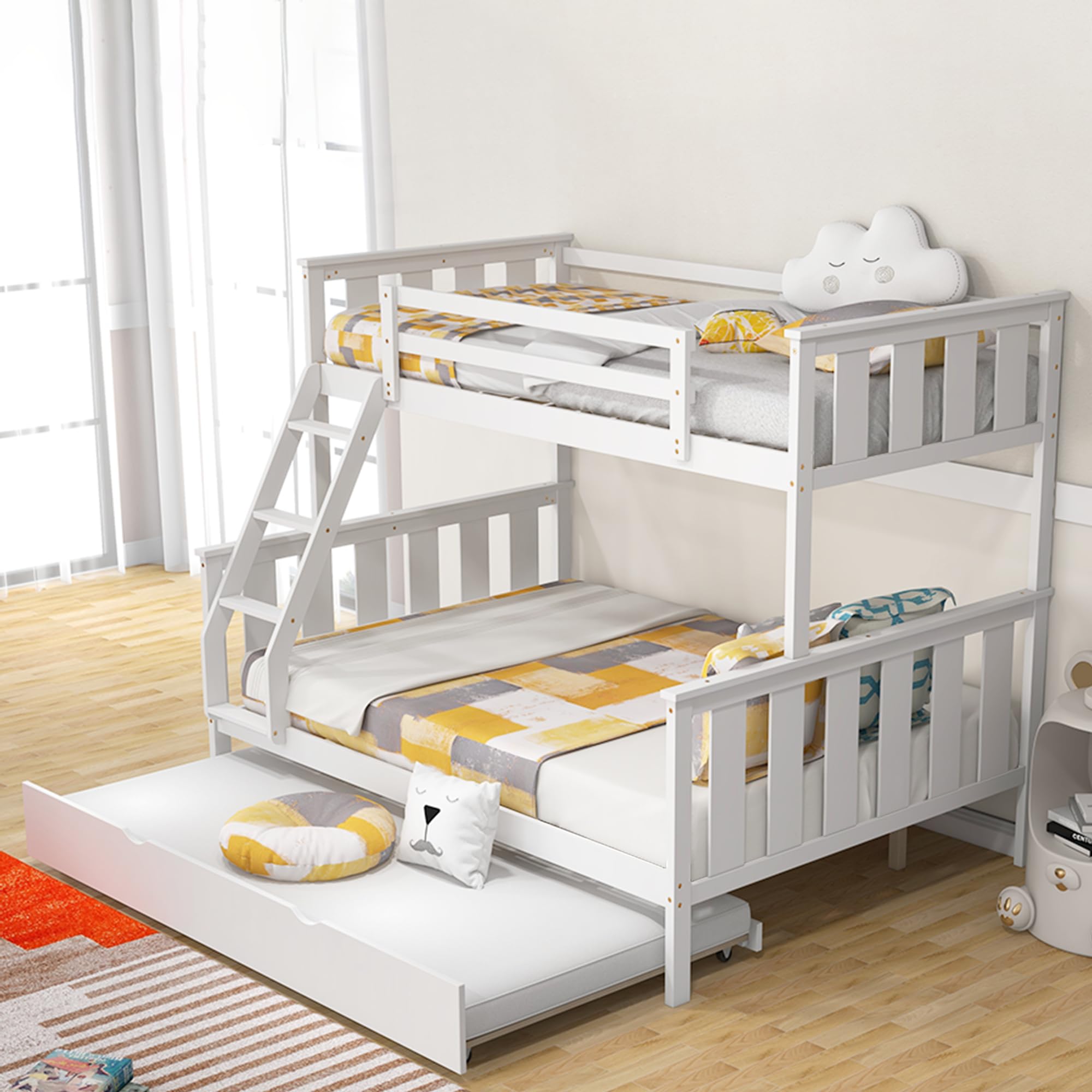 KOMFOTT Convertible 3-in-1 Twin Over Full Bunk Bed with Trundle