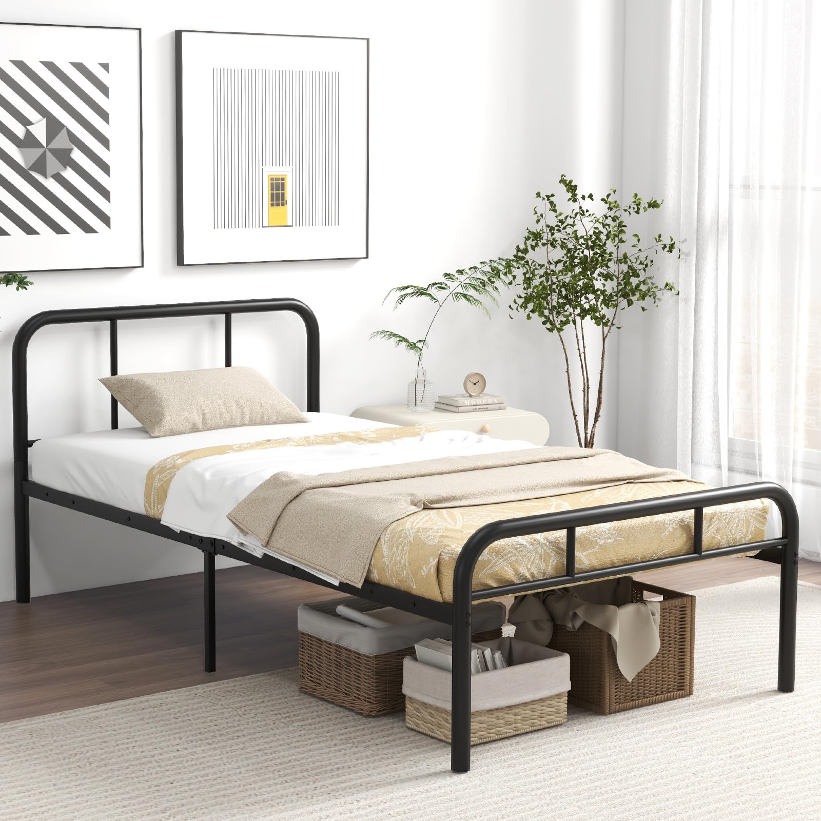 KOMFOTT Metal Platform Bed Frame with Headboard & Footboard