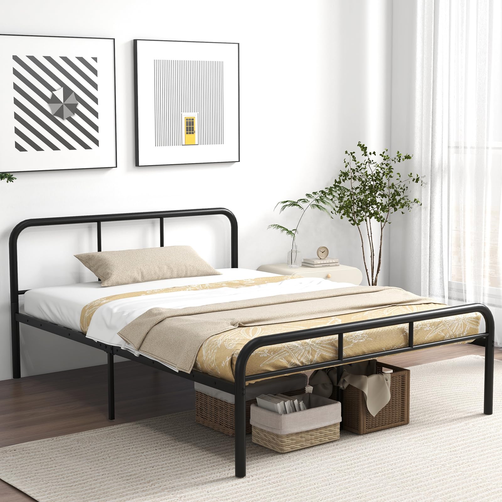 KOMFOTT Metal Platform Bed Frame with Headboard & Footboard