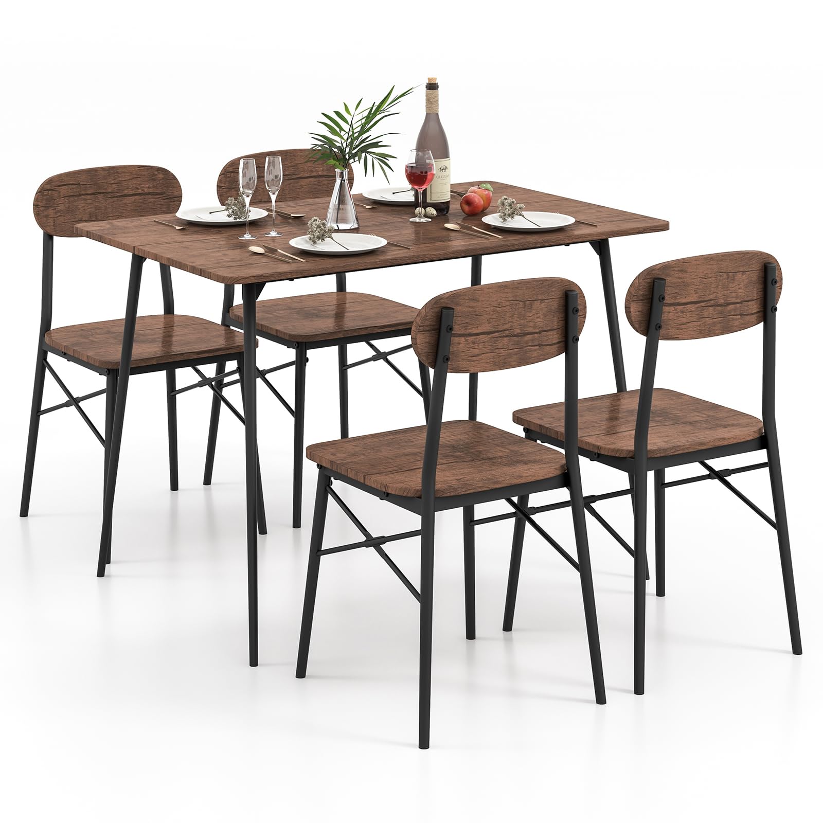 KOMFOTT Dining Table Set for 4, Mid-Century Kitchen Furniture Set with Kitchen Table, 4 Dining Chairs