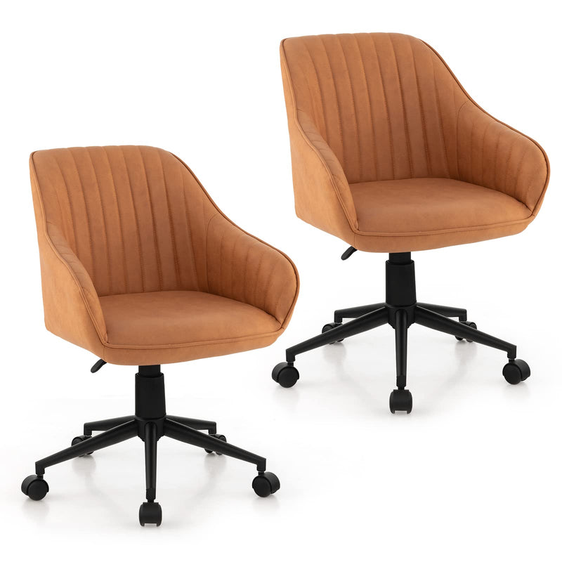 KOMFOTT Leather Office Chair Brown, Mid Century Desk Chair with Wheels and Ergonomic Armrests