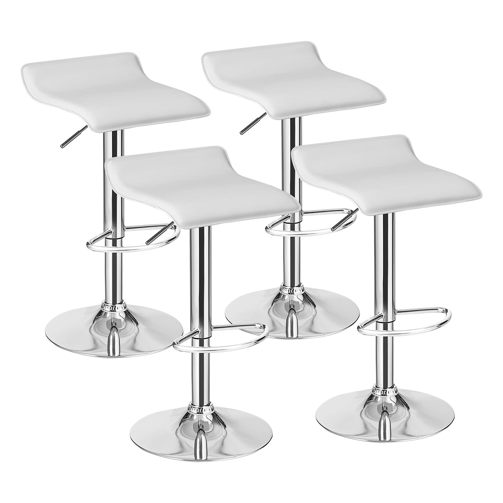 KOMFOTT Bar Stools Set of 2/4, Adjustable Swivel PU Leather Barstools w/Footrest, Chrome Base