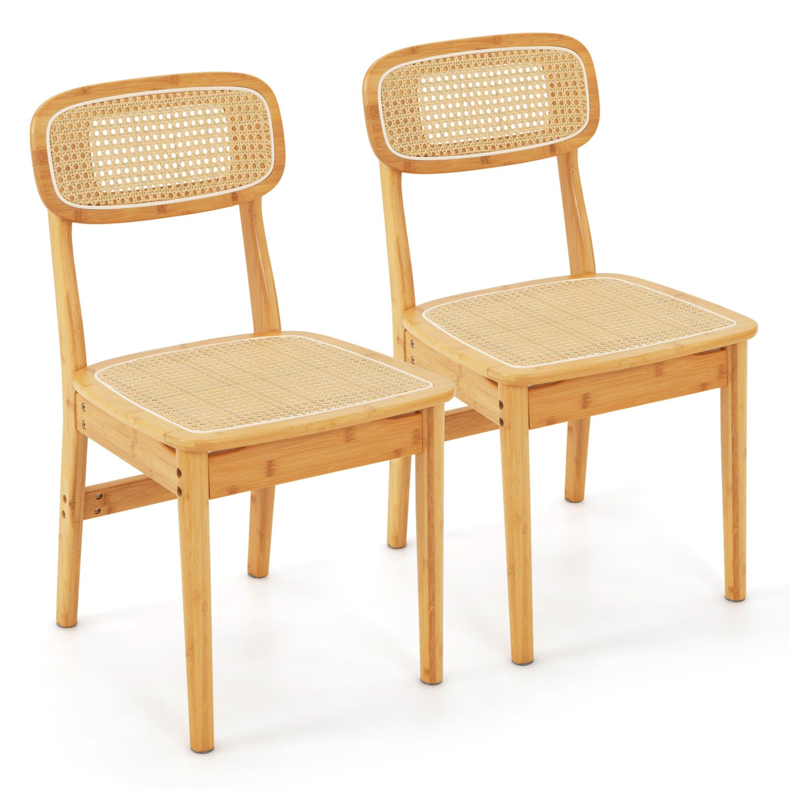 KOMFOTT Rattan Dining Chairs Set of 2/4, Bamboo Armless Dining Room Chairs