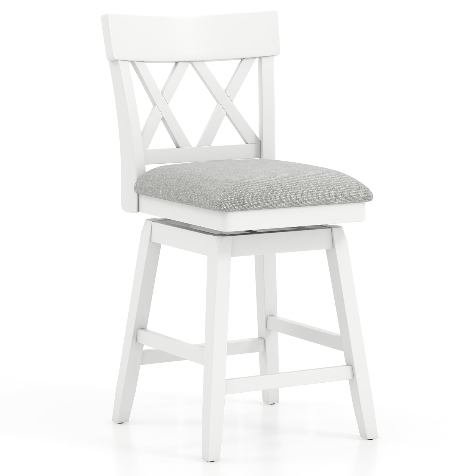 KOMFOTT Bar Stool, Swivel Counter Height Bar Chair with Contoured Backrest, Padded Seat & Rubber Wood Legs