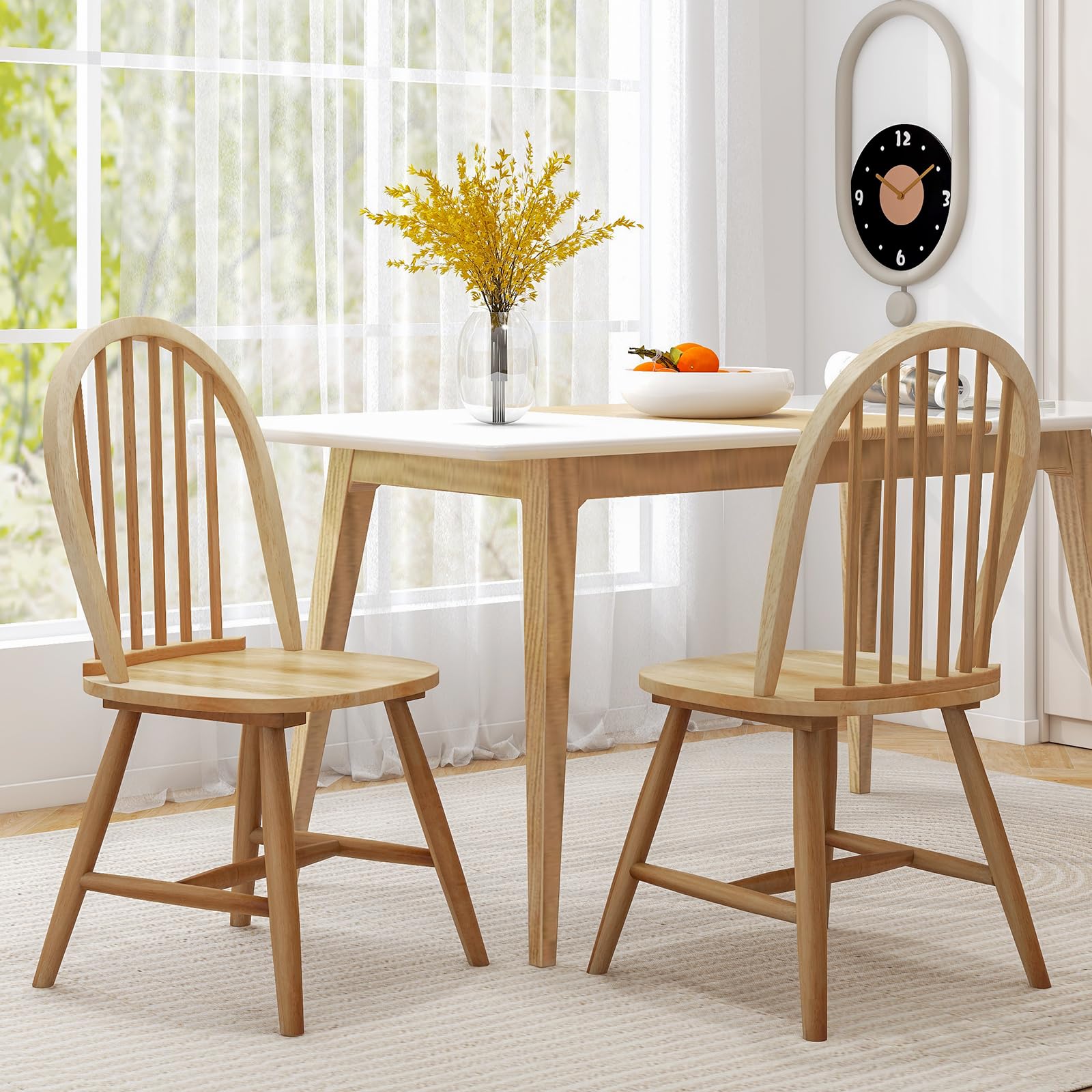 KOMFOTT Set of 2/4 Wood Dining Chairs, French Country Armless Spindle Back Dining Chairs