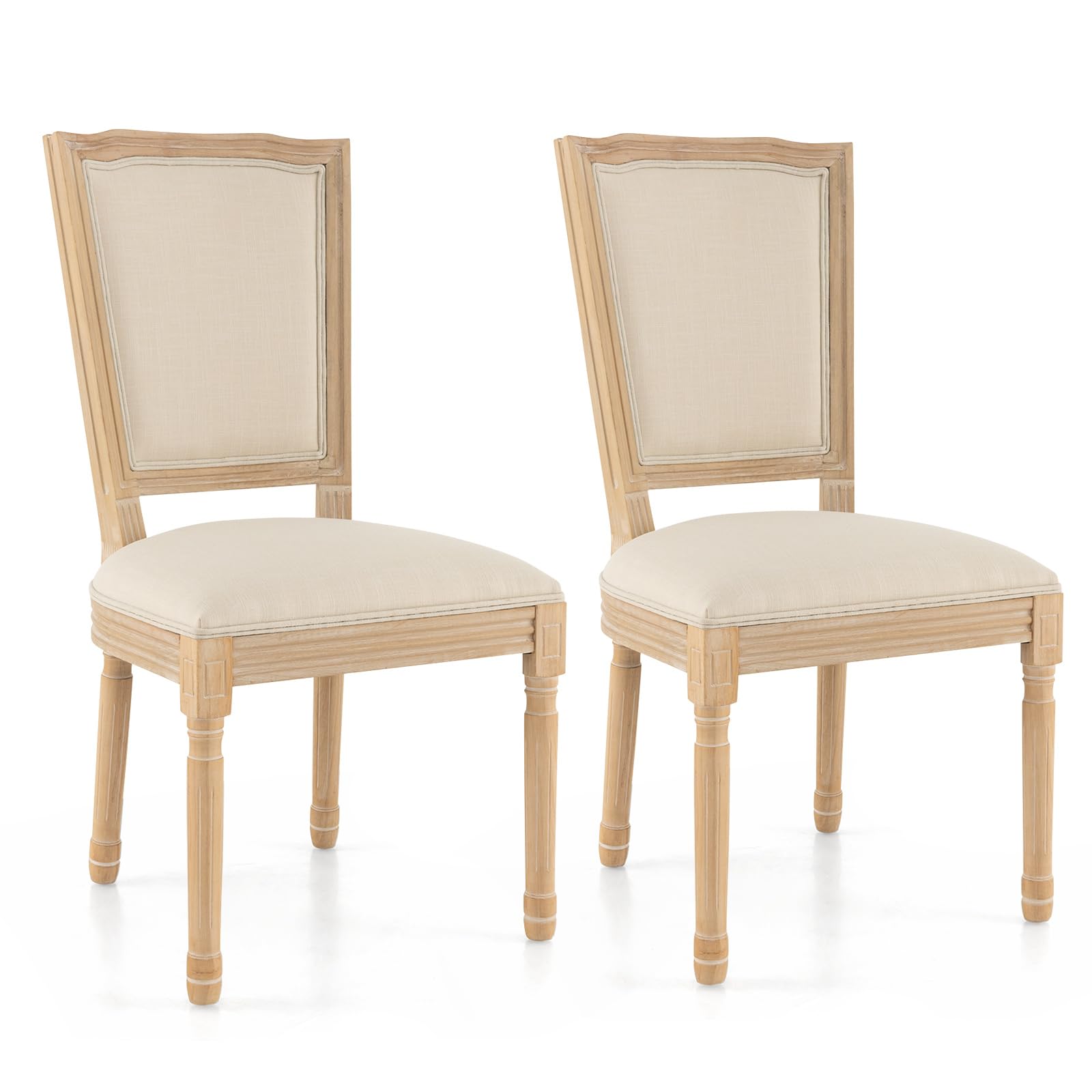 KOMFOTT Wood Dining Chairs Set of 2, French Style Kitchen Chair with Padded Seat & Back