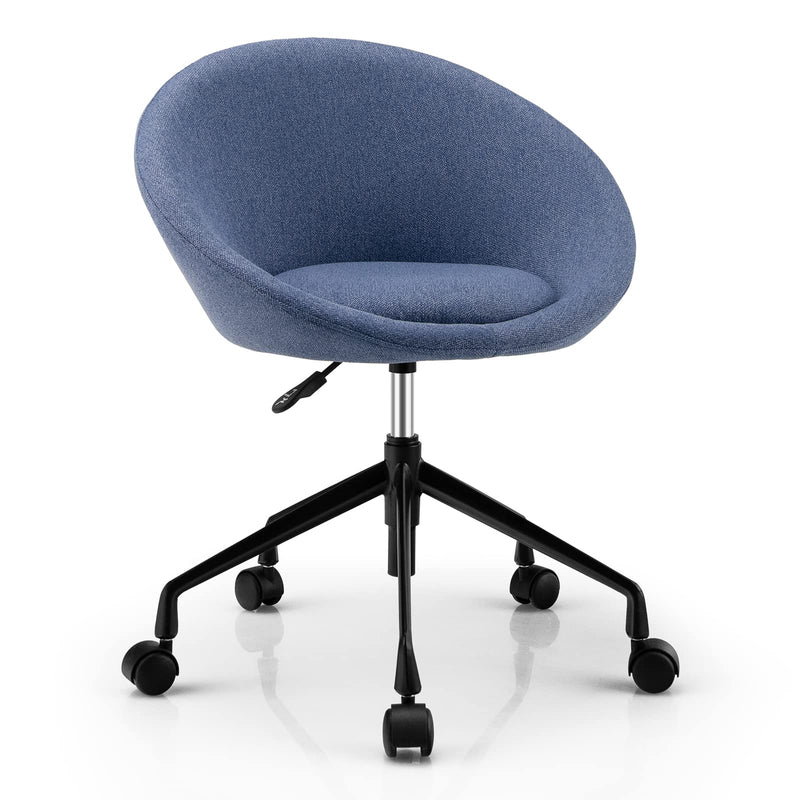 KOMFOTT Armless Office Chair, Modern Fabric Cute Desk Chair with Wheels and Circular Back, Adjustable Swivel Task Computer Chair