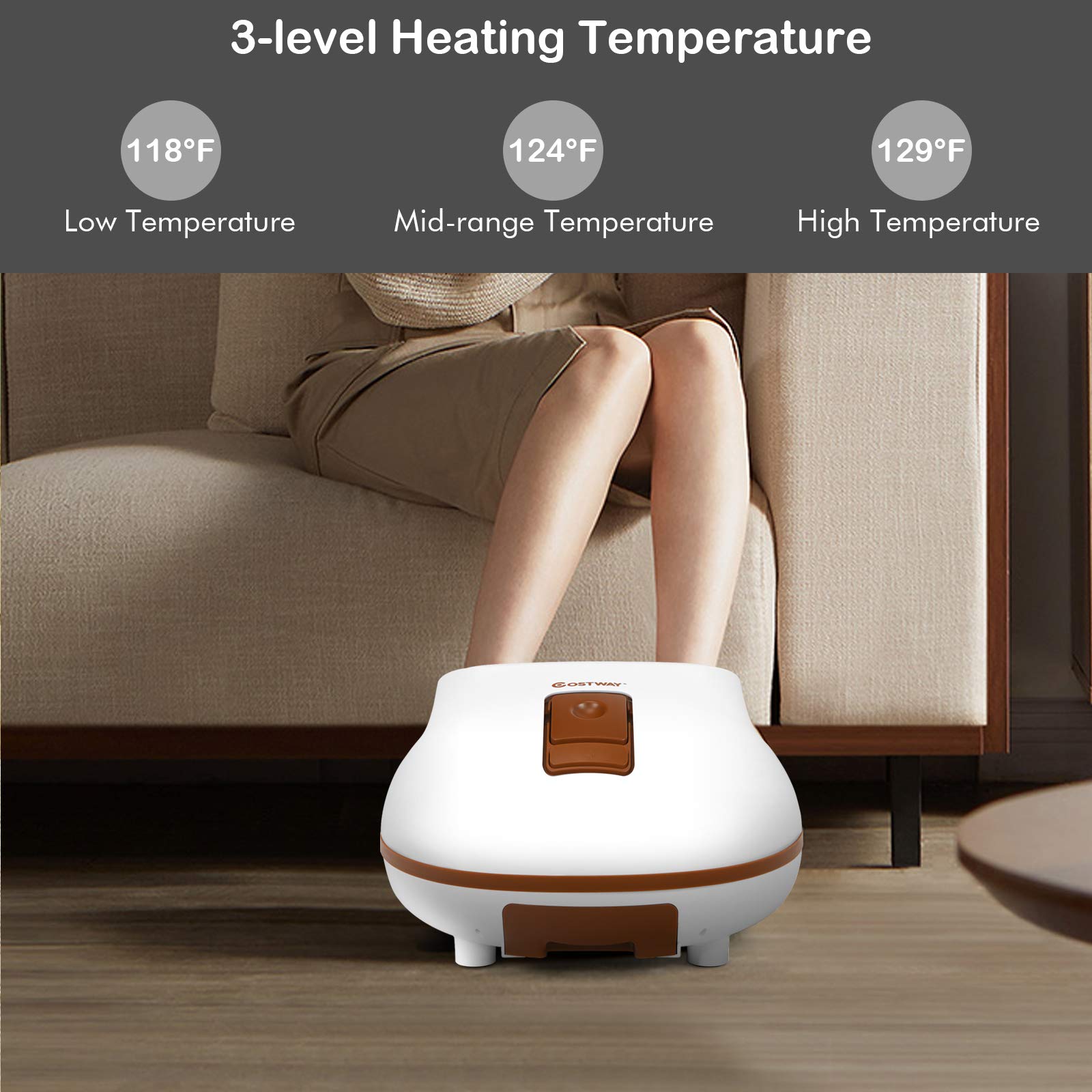 KOMFOTT Steam Foot Spa Bath Massager, Foot Sauna Massage Machine w/3 Heat Levels, Pedicure Massage Rollers