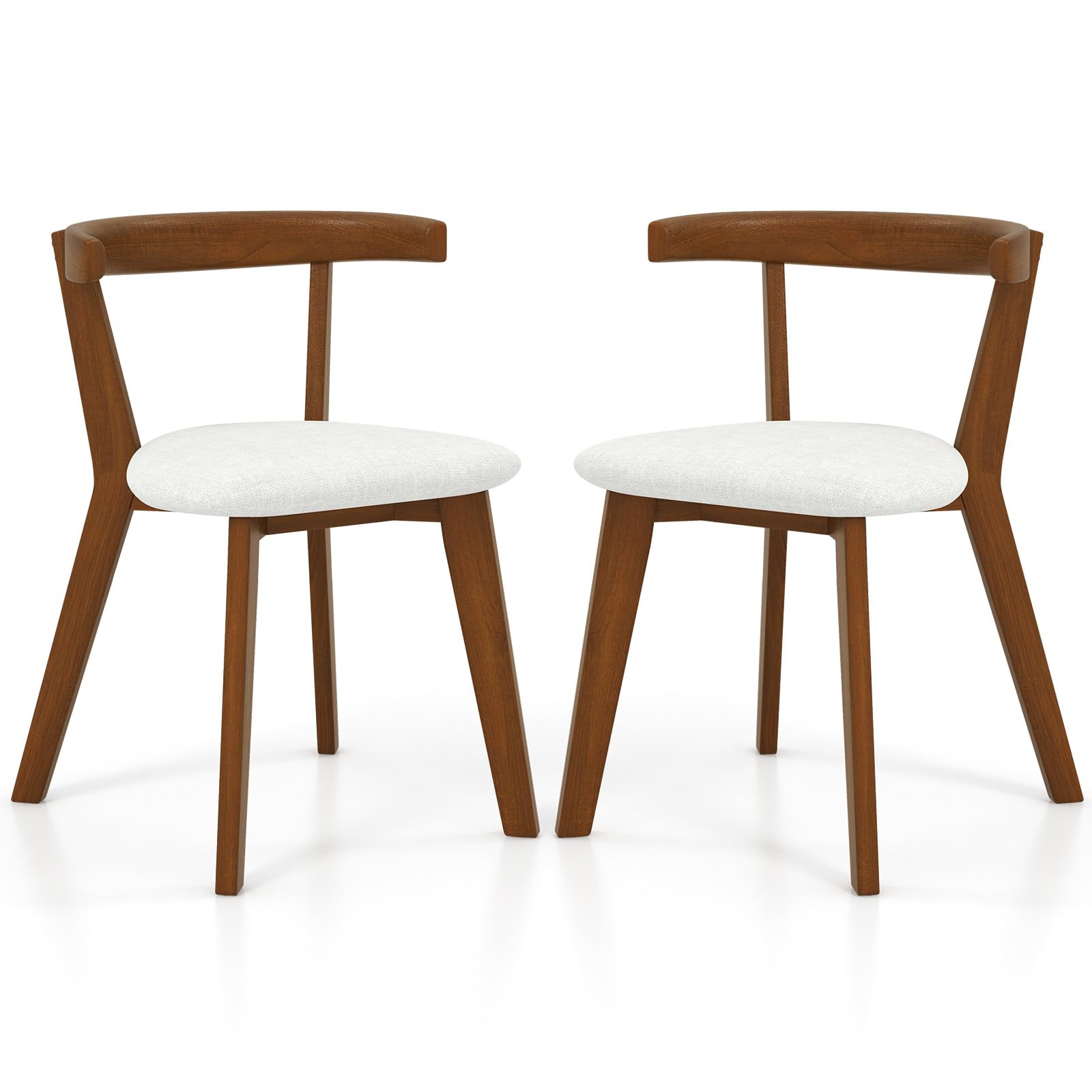 KOMFOTT Wooden Dining Chairs Set of 2, Farmhouse Hanging Kitchen Chairs w/Rubber Wood Frame, Padded Seat, Curve Back