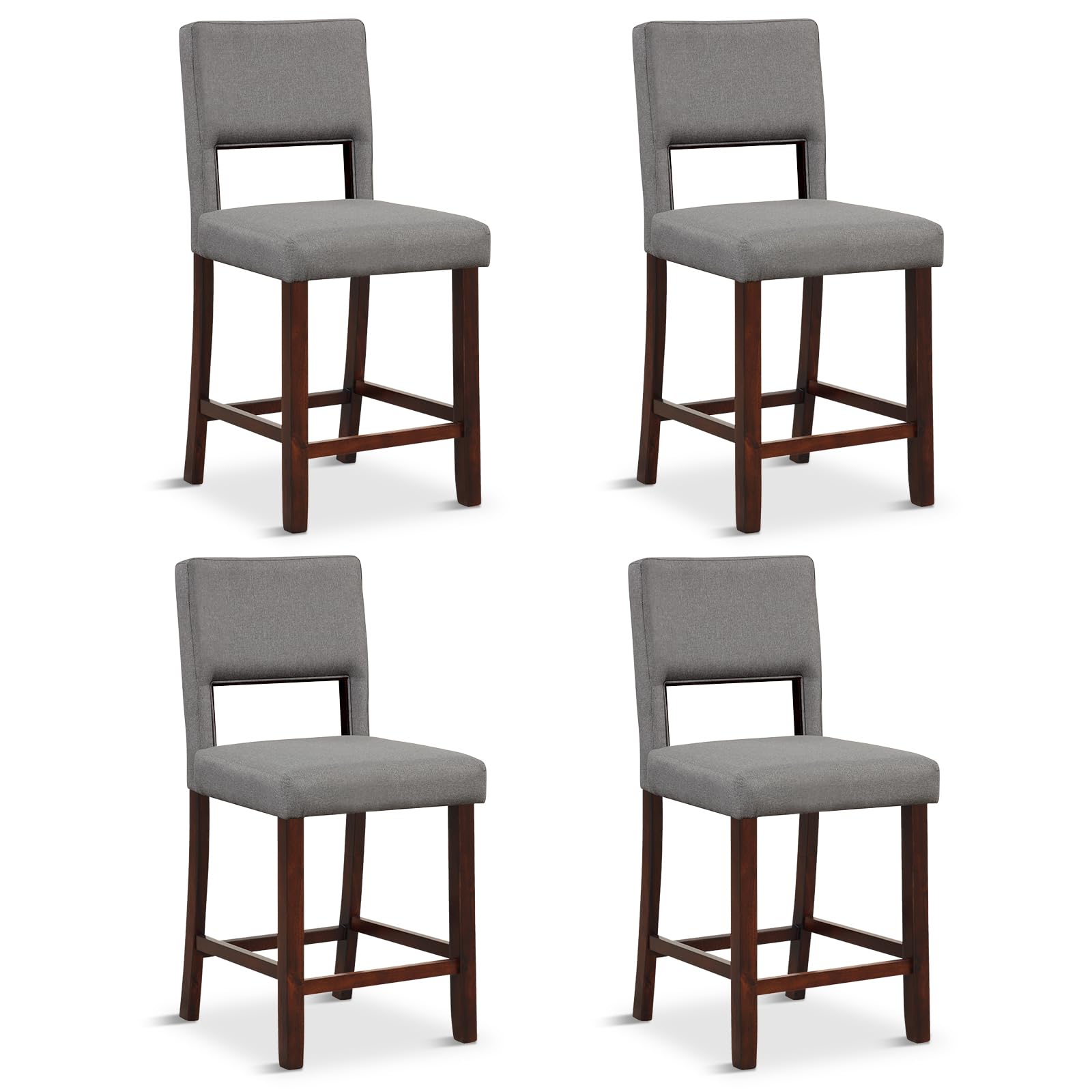 KOMFOTT 24.5" Counter Height Bar Stools Set of 2, Linen Barstools with Back, Rubber Wood Legs