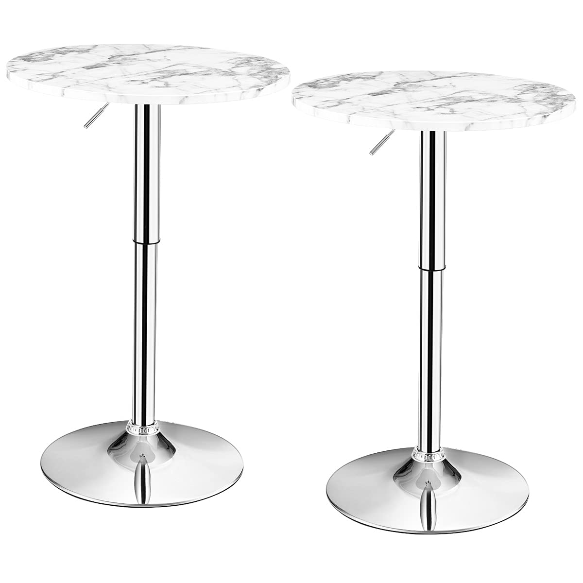 KOMFOTT Round Pub Table Height Adjustable, 360° Swivel Cocktail Pub Table with Sliver Leg and Base