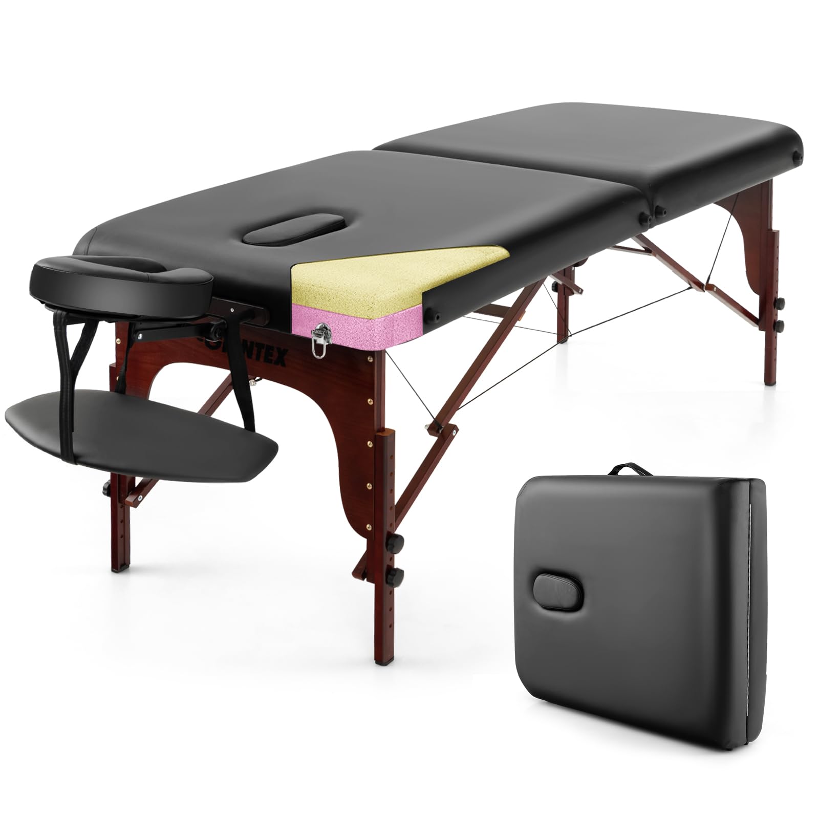 KOMFOTT Portable Massage Table 84 Inch, Folding Lash Bed with Premium Foam & Beech Wood Leg