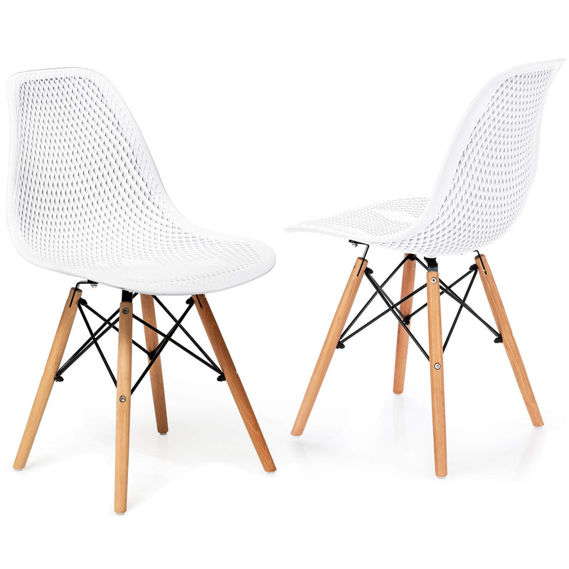 KOMFOTT Set of 2/4 Modern Dining Chairs, Outdoor Indoor Shell PP Lounge Side Chairs with Mesh Design, Beech Wood Legs