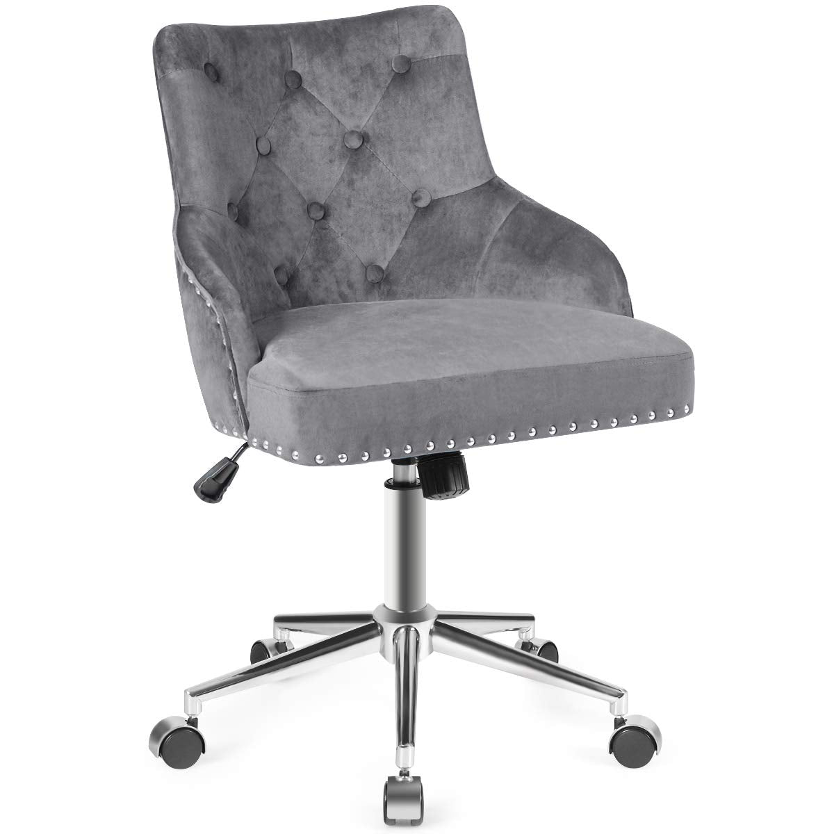 KOMFOTT Modern Home Office Chair, Tufted Velvet Swivel Armchair with Nailhead Trim