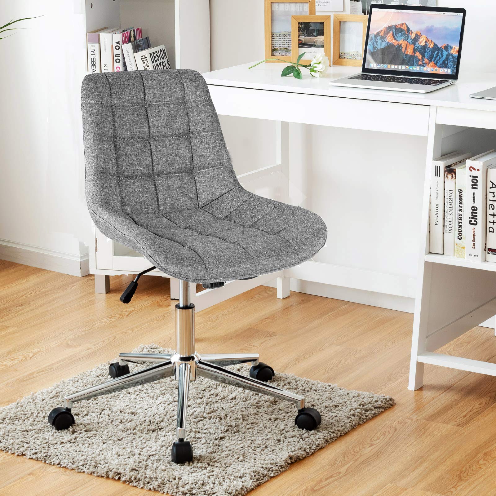 KOMFOTT Modern Home Office Chair, Fabric Armless Leisure Chair w/Stable Metal Base and Rocking Function