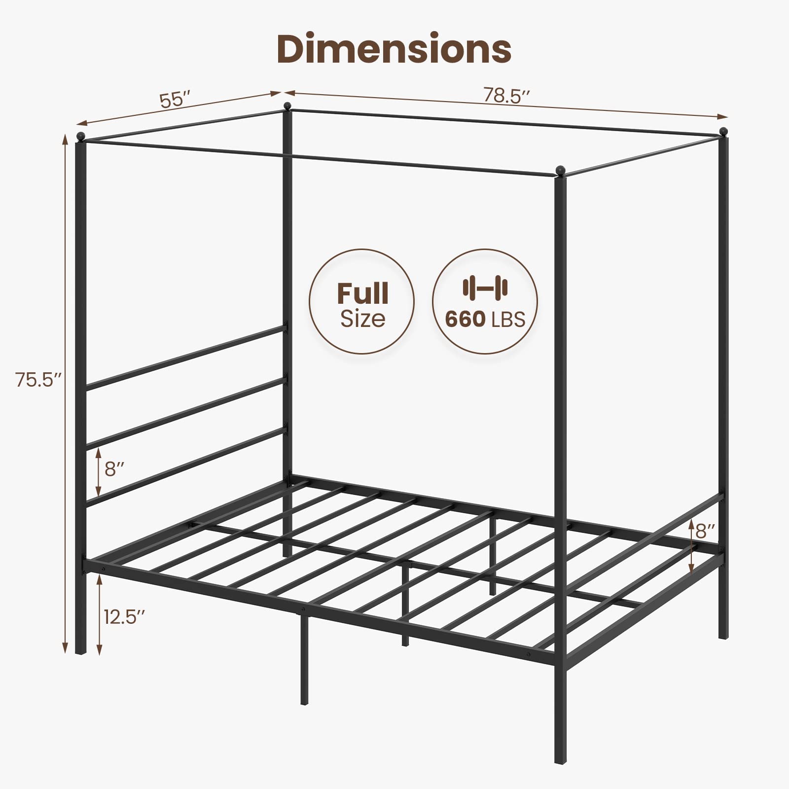 KOMFOTT Twin/Full/Queen Size Metal Canopy Bunk Bed with 4 Poster & Headboard