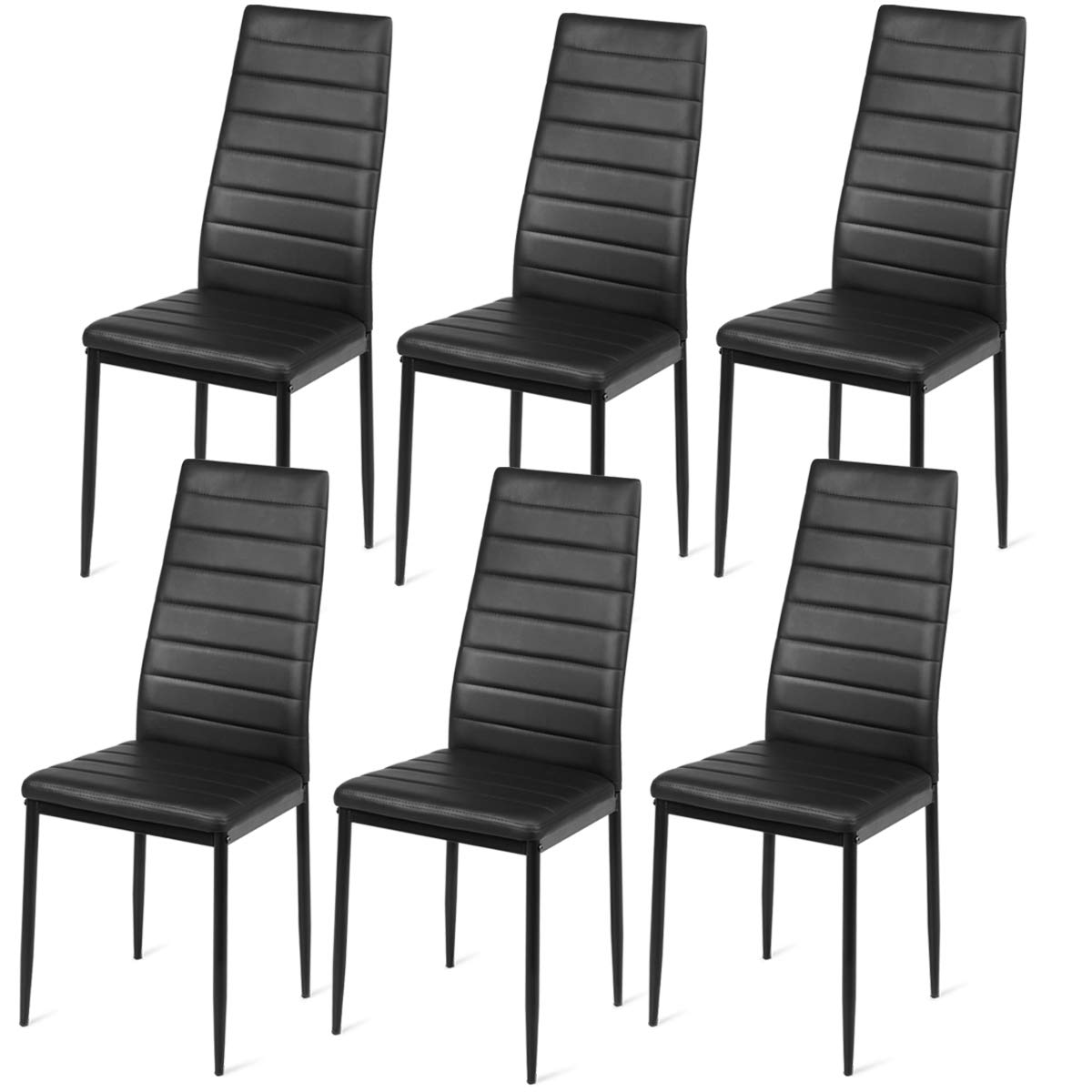 KOMFOTT Black Polyvinyl Chloride Metal Dining Chair Set of 6 - Ergonomic High Back, Soft Padded Seat and Back