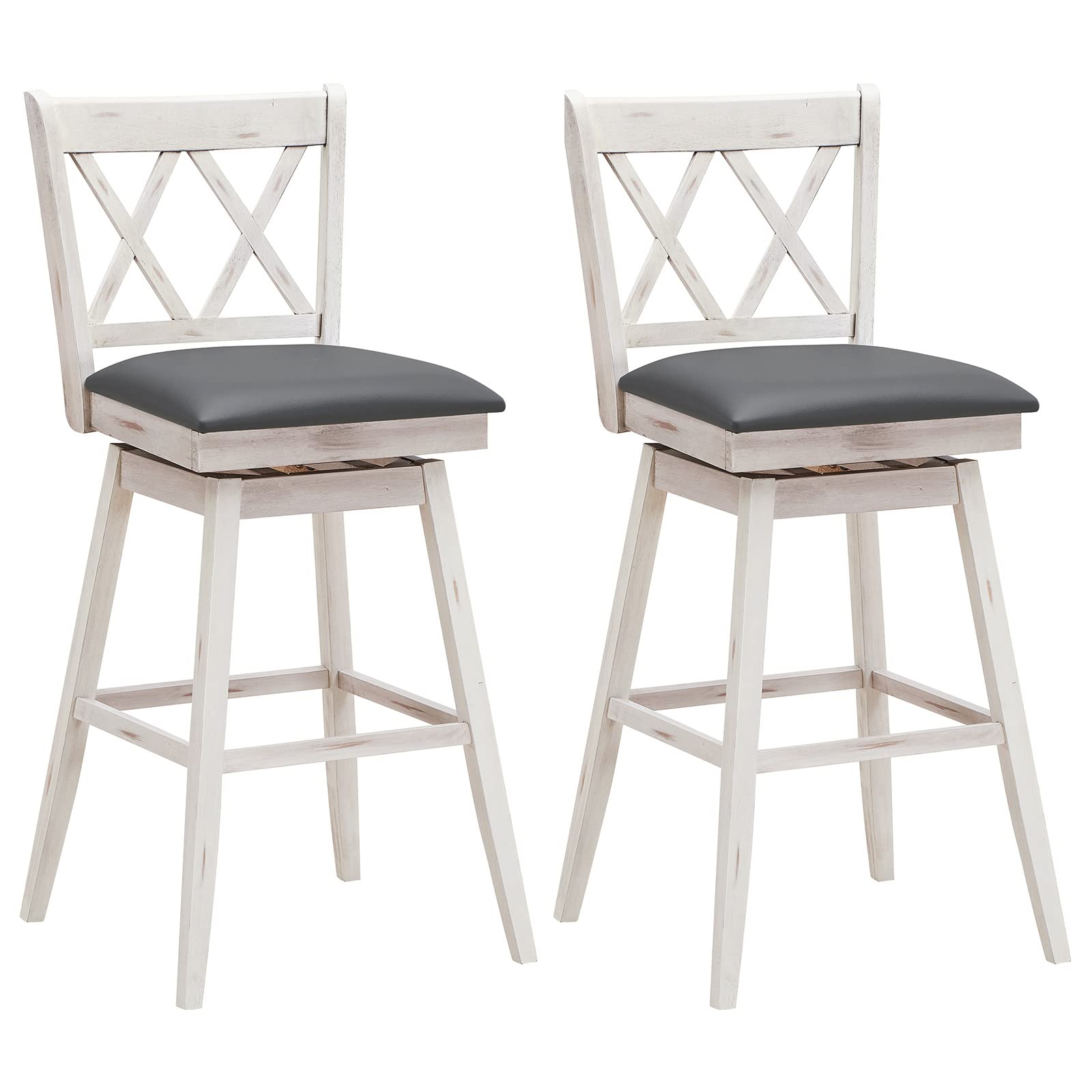 KOMFOTT Bar Stool Set of 2/4, 360 °Swivel Bar Stool with Foot Rest Upholstered Cushion & Ergonomic Backrest