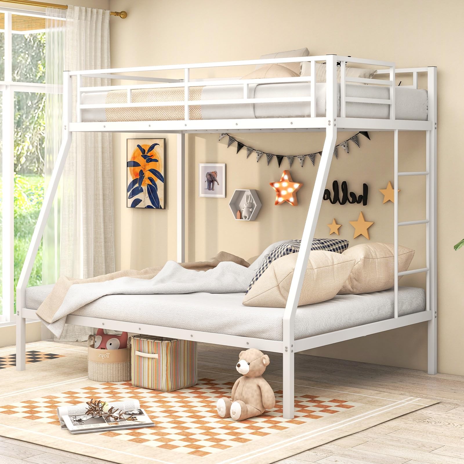 KOMFOTT Metal Twin Over Full Bunk Bed with Ladder and Steel Frame Support