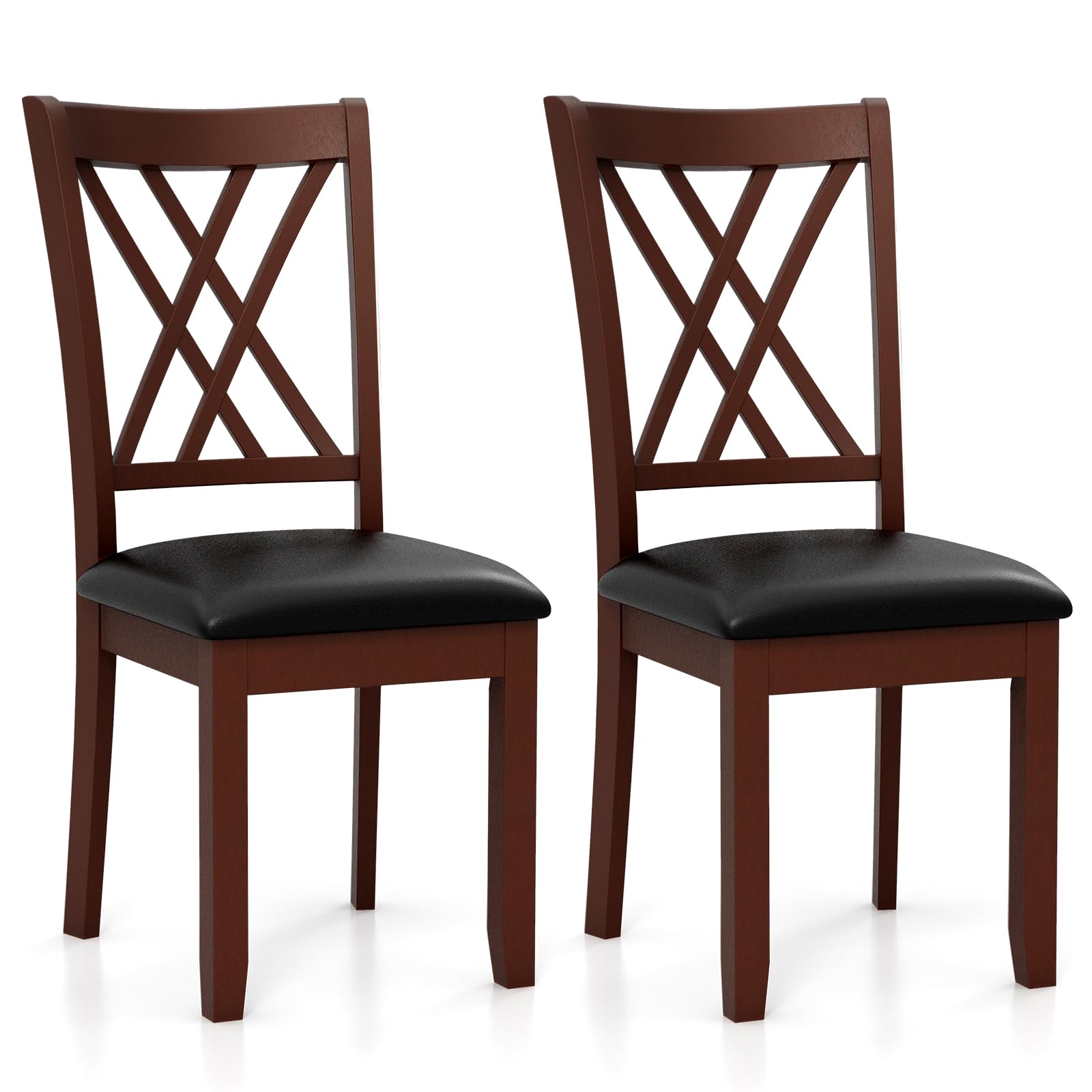 KOMFOTT Wood Dining Chairs Set of 2, Faux Leather Upholstered Kitchen Chairs with Rubber Wood Legs, Padded Seat