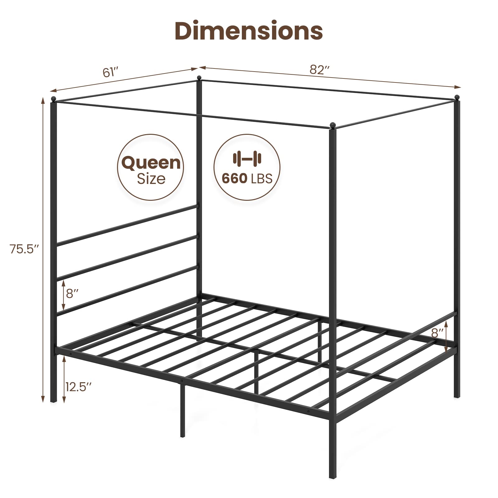 KOMFOTT Twin/Full/Queen Size Metal Canopy Bunk Bed with 4 Poster & Headboard