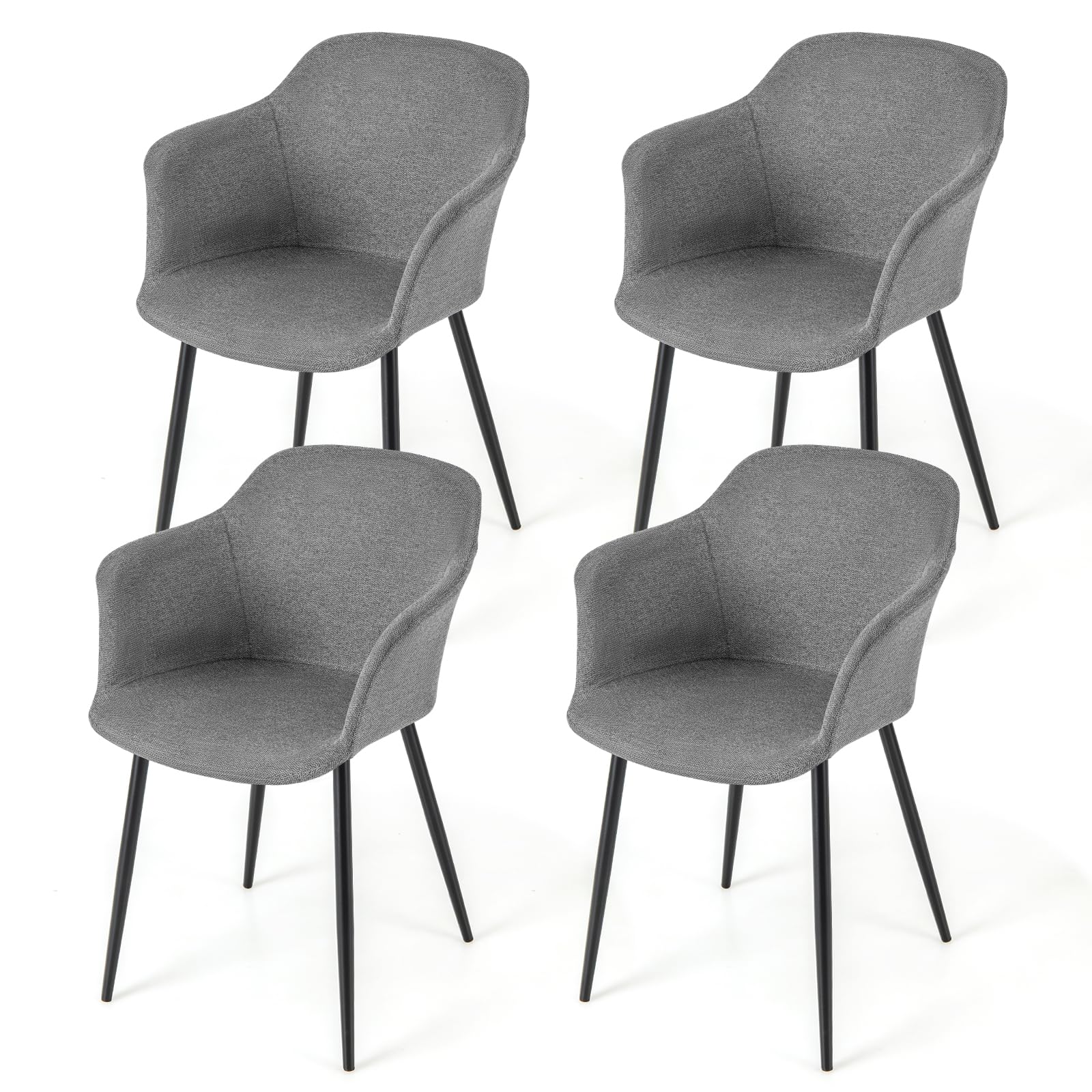 KOMFOTT Dining Chairs Set of 2, Upholstered Kitchen Chairs with Arms, Dining Room Chairs with Metal Frame, 17"(D)x18"(W) Wide Seat