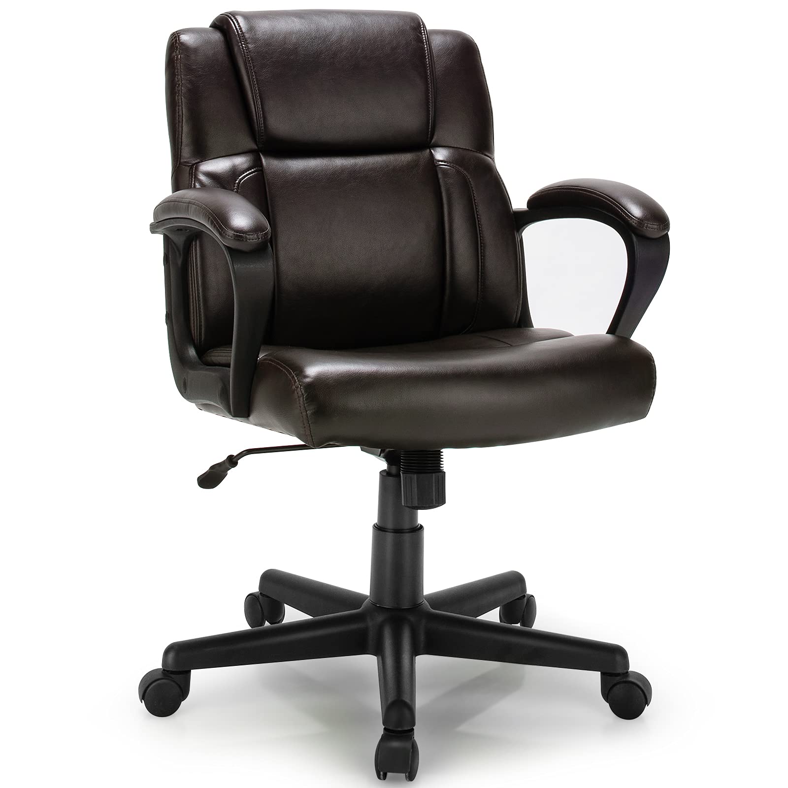 KOMFOTT Leather Modern Executive Chair, Ergonomic Mid Back Computer Desk Chair w/Padded Armrests