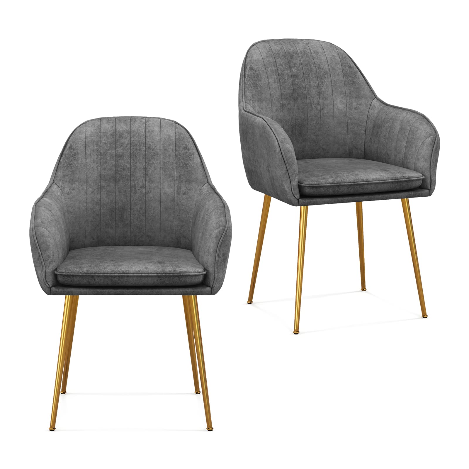 KOMFOTT Modern Dining Chairs Set of 2 - Upholstered Arm Dining Chair with Steel Legs, Thick Sponge Seat, Non-Slipping Pads