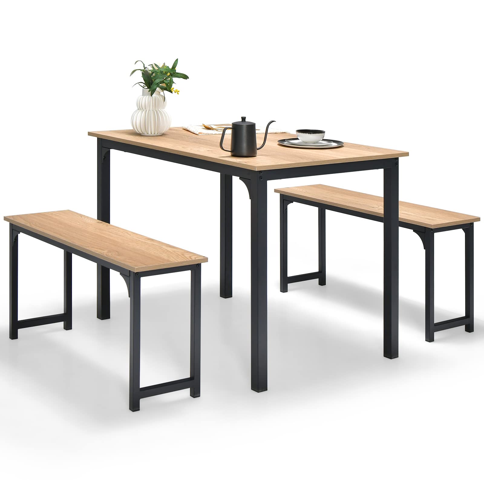 KOMFOTT Dining Table Set for 4, Rectangular Kitchen Table with 2 Benches