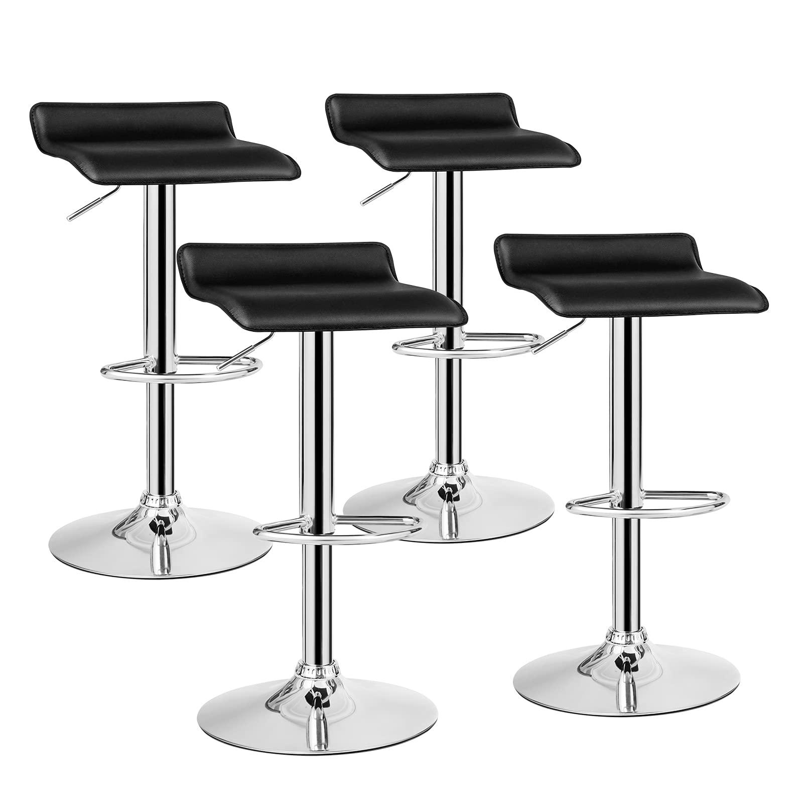 KOMFOTT Bar Stools Set of 2/4, Adjustable Swivel PU Leather Barstools w/Footrest, Chrome Base