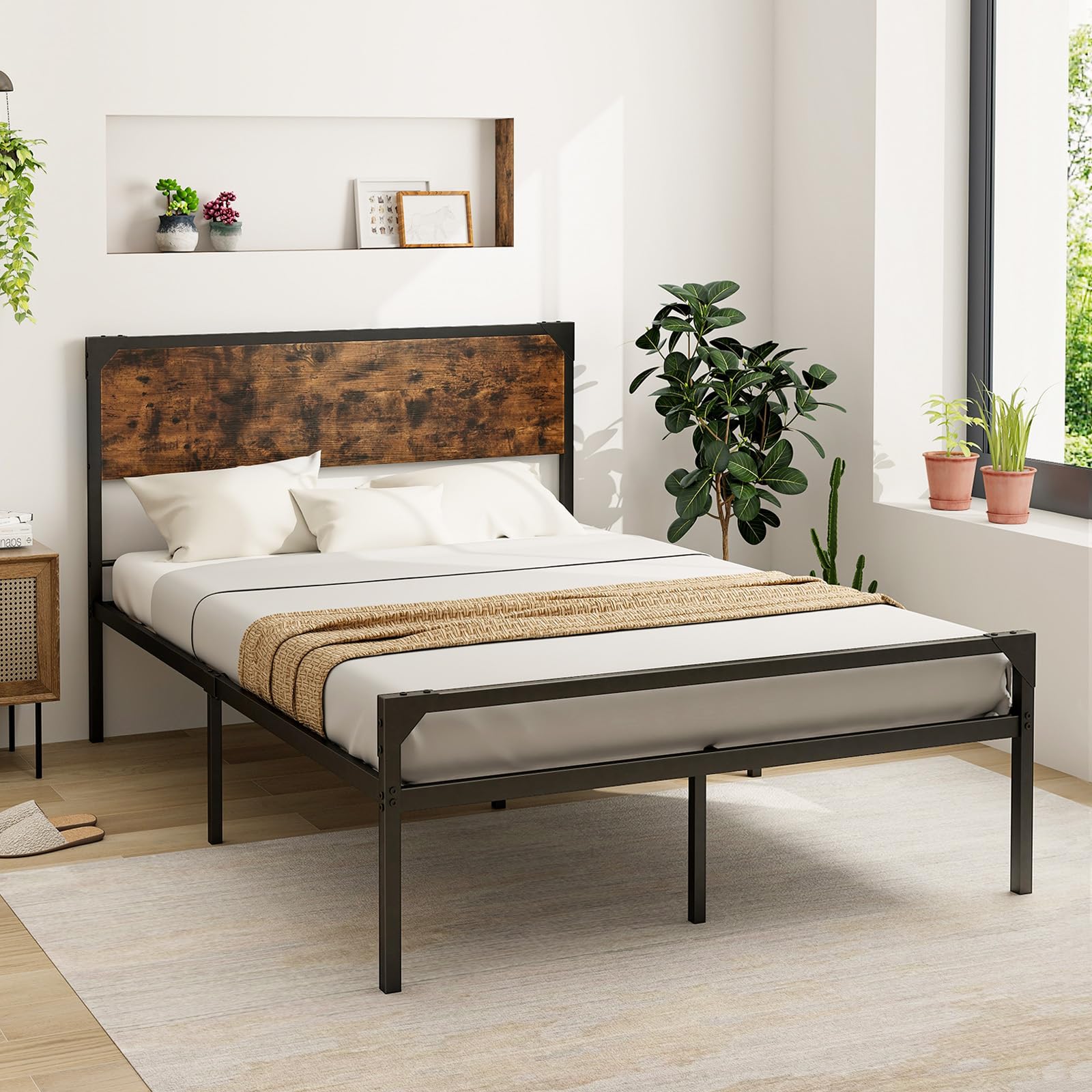 KOMFOTT Metal Platform Bed Frame with Headboard