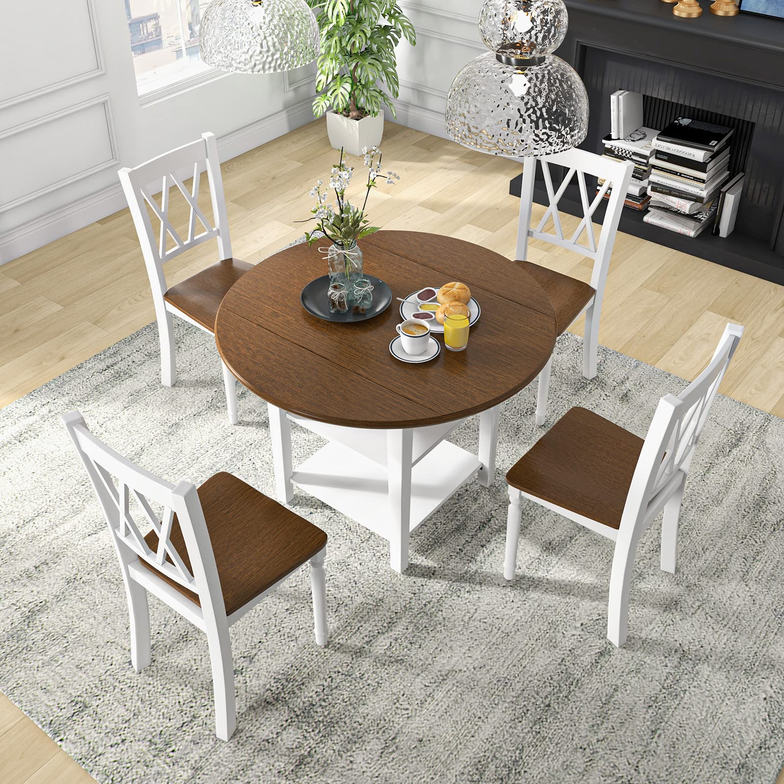 KOMFOTT Dining Table Set for 4 with Drop Leaf Round Kitchen Table & 4 Chairs