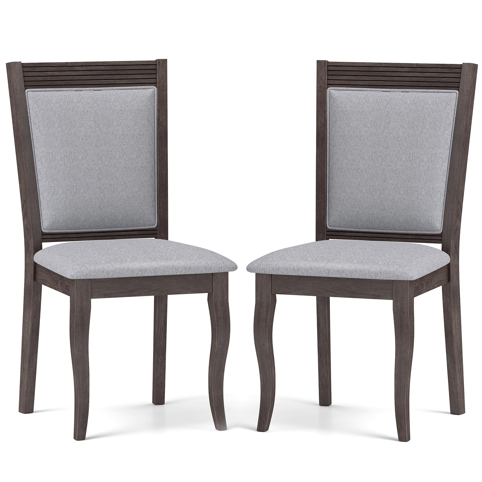 KOMFOTT Wood Dining Chairs Set of 2, Farmhouse Upholstered Kitchen Chairs w/Rubber Wood Frame, Padded Seat, High Backrest