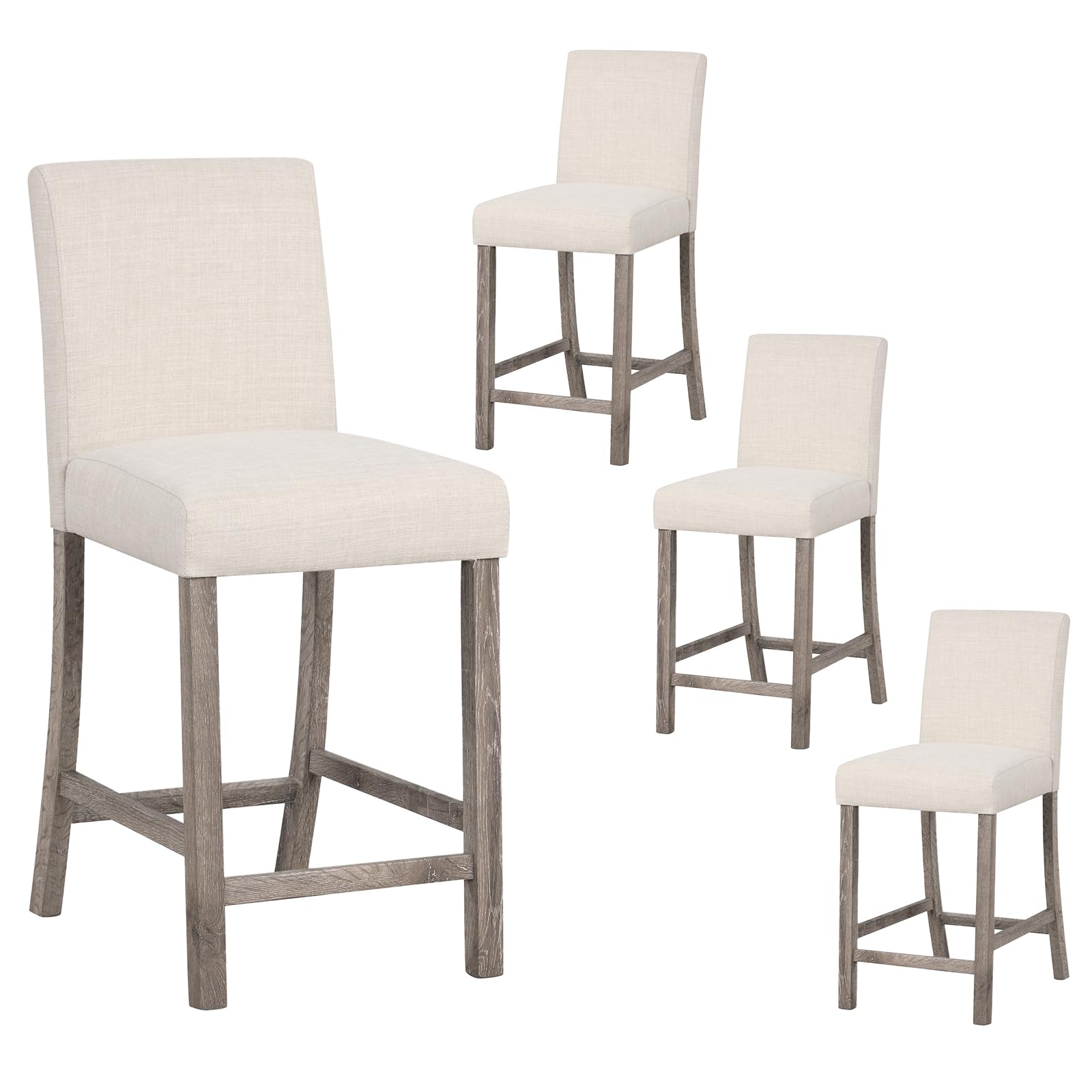 KOMFOTT Upholstered Counter Height Stools Set of 2, Bar Stools w/Ergonomic Backrest, Solid Wood Frame