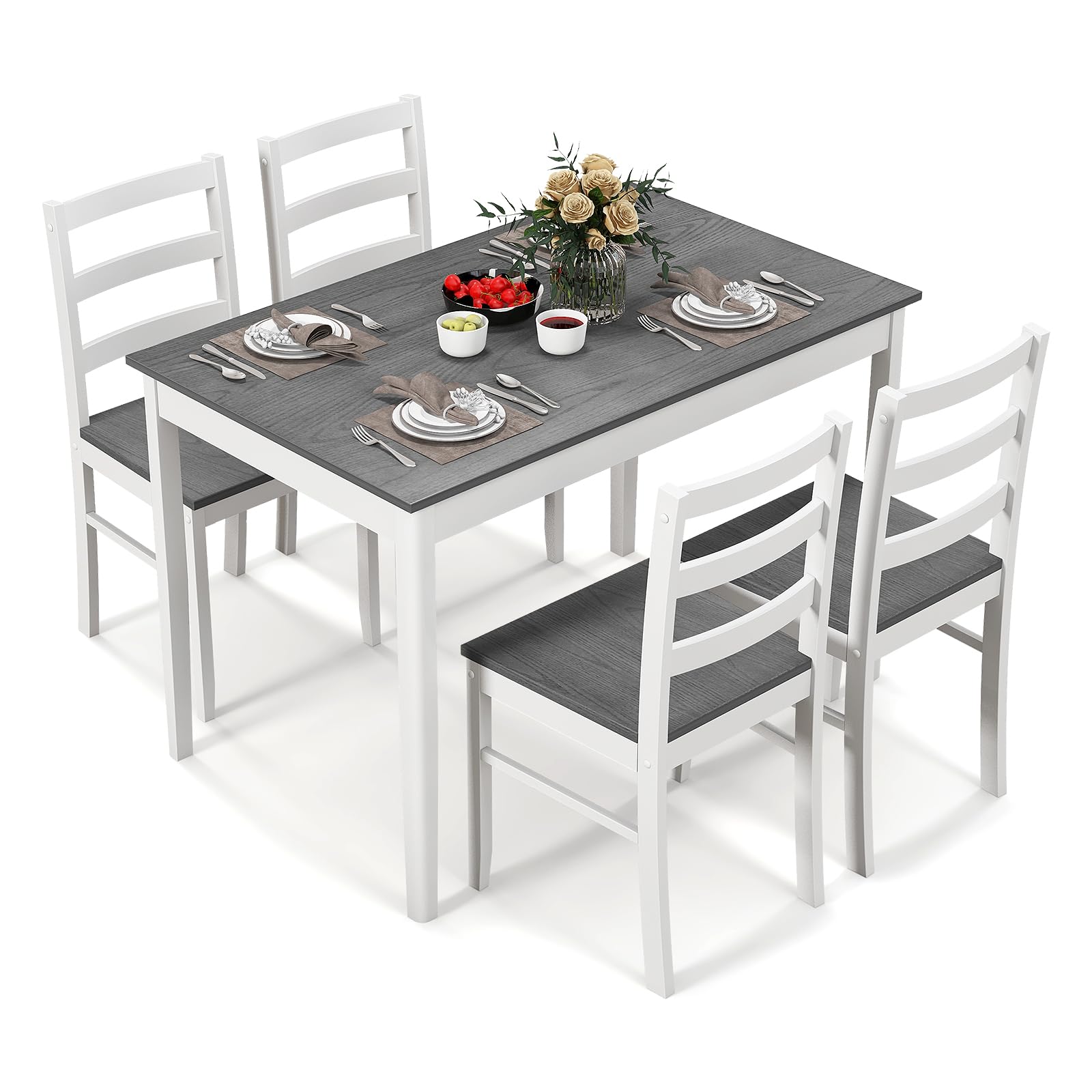 KOMFOTT Dining Table Set for 4, Breakfast Nook with Kitchen Table, 4 Dining Chairs