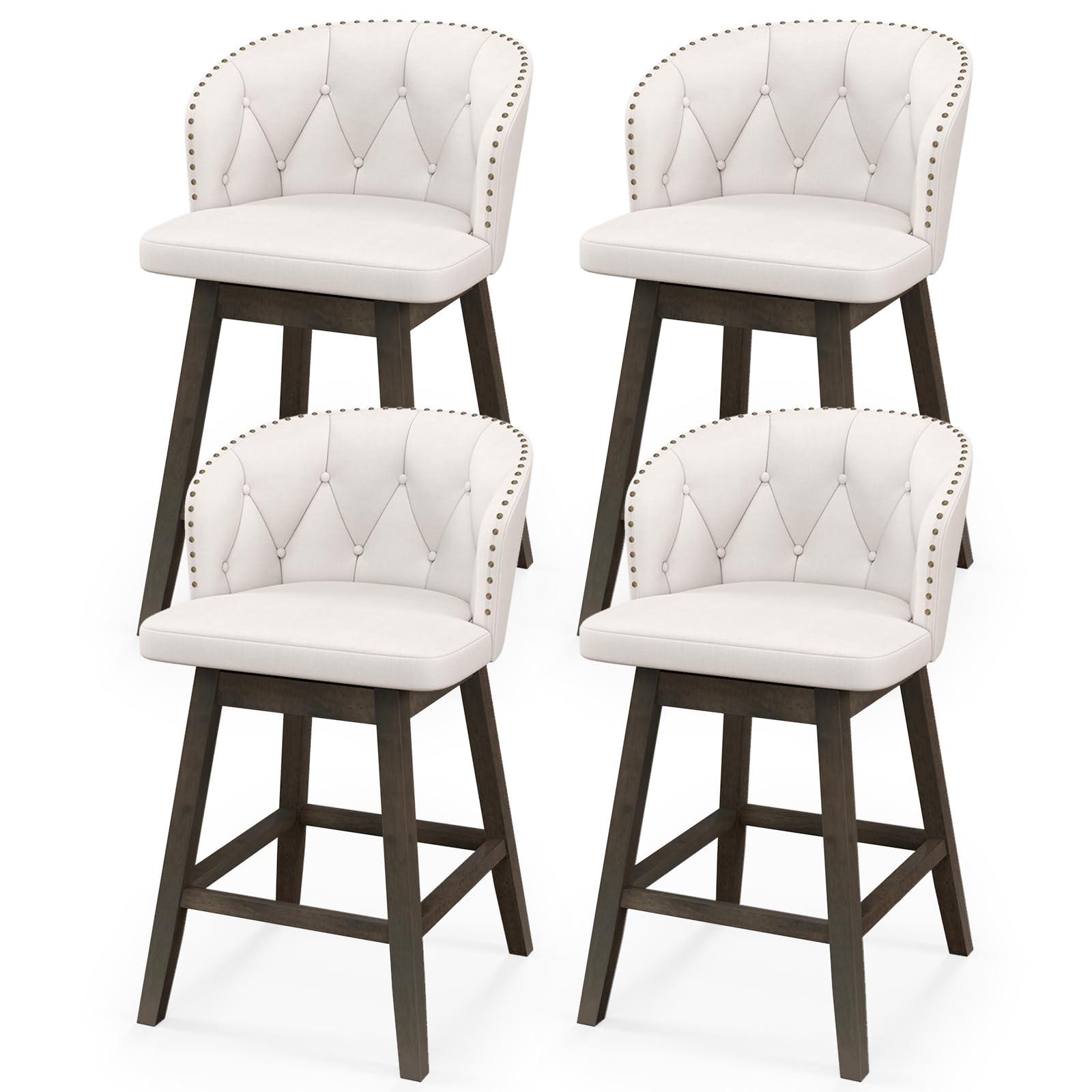 KOMFOTT Counter Height Bar Stools Set of 2/4, Fabric Upholstered Island Stools with 360° Swivel Seat & Button-Tufted Back