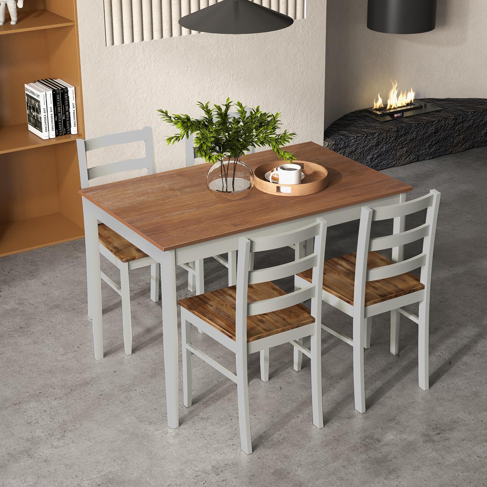 KOMFOTT Dining Table Set for 4, Breakfast Nook with Kitchen Table, 4 Dining Chairs