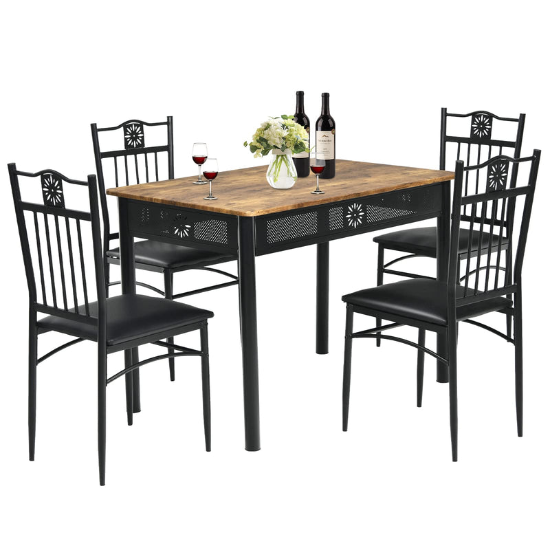 KOMFOTT 5 Piece Dining Table and Chairs Set, Vintage Retro Wood Top Metal Frame Padded Seat