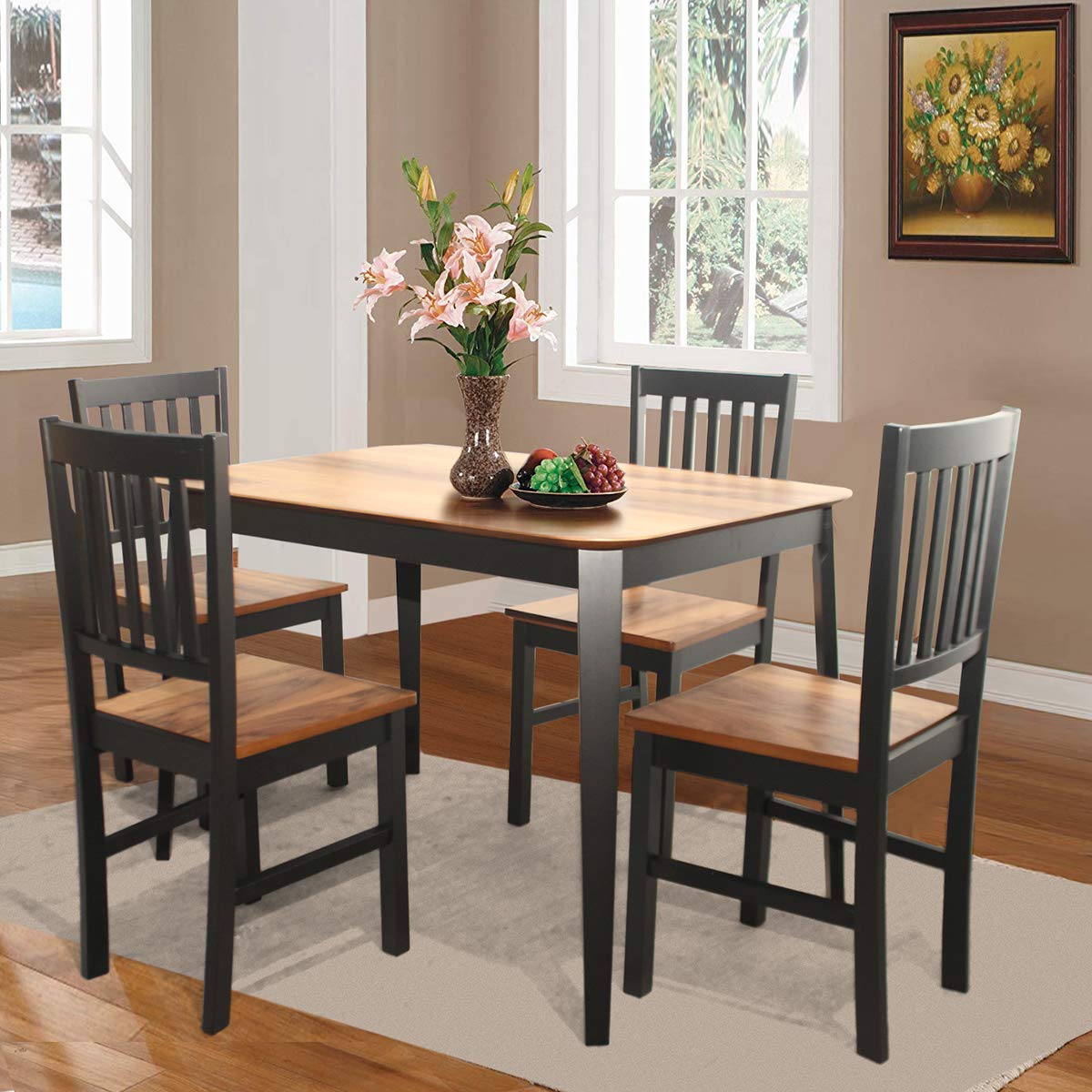 KOMFOTT Wooden Dining Chairs Set of 4, Farmhouse Kitchen Chair with Rubber Wood Legs