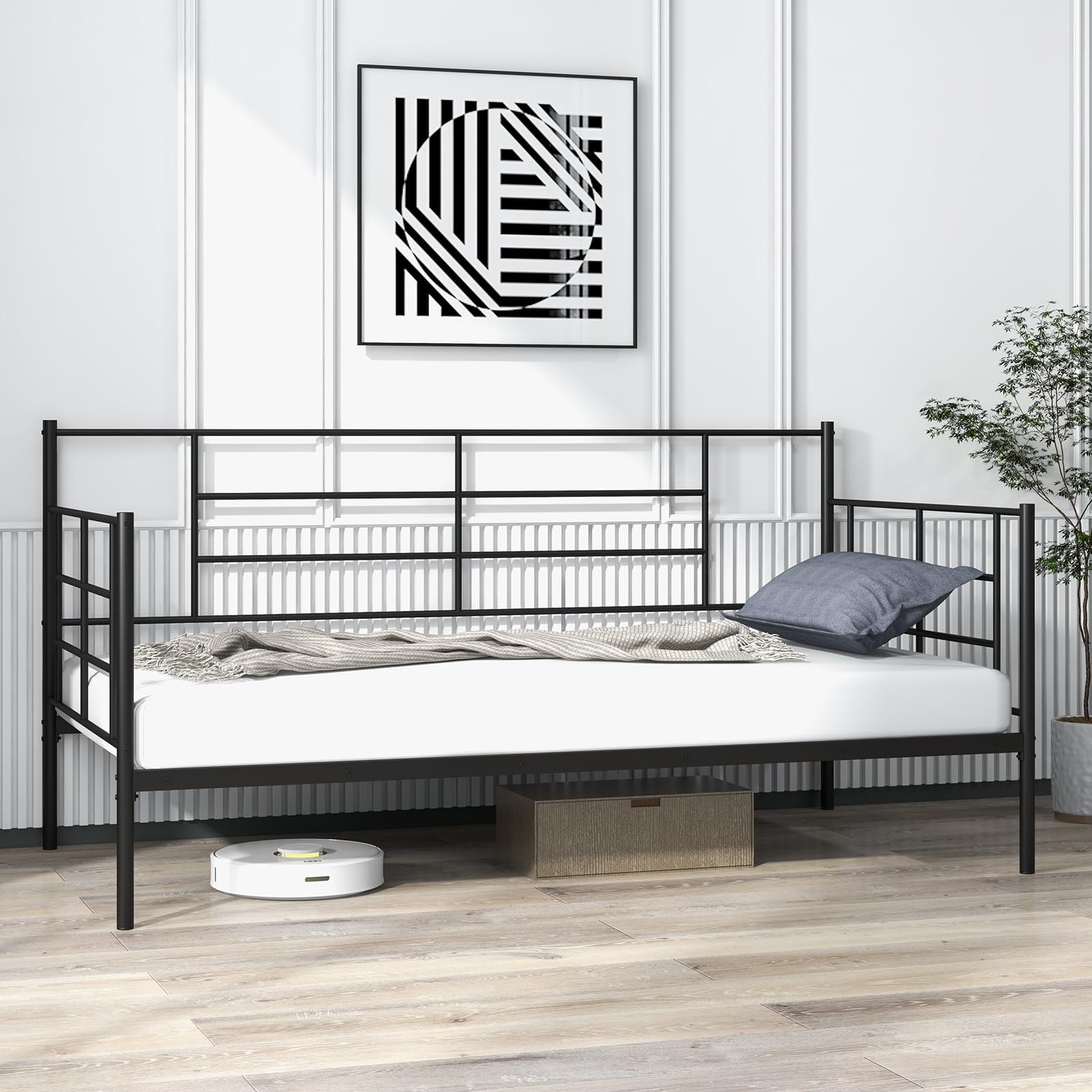 KOMFOTT Twin Size Metal Daybed Frame, Heavy-Duty Sofa Bed with Sturdy Metal Slat Support