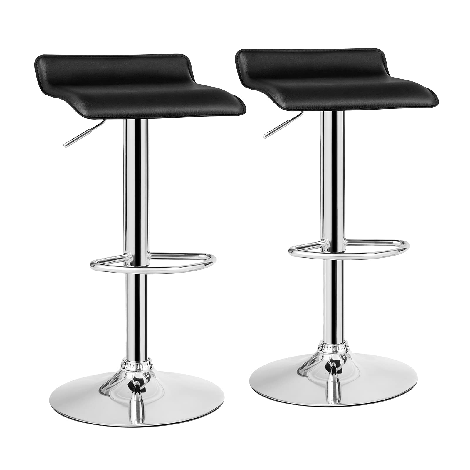 KOMFOTT Bar Stools Set of 2/4, Adjustable Swivel PU Leather Barstools w/Footrest, Chrome Base