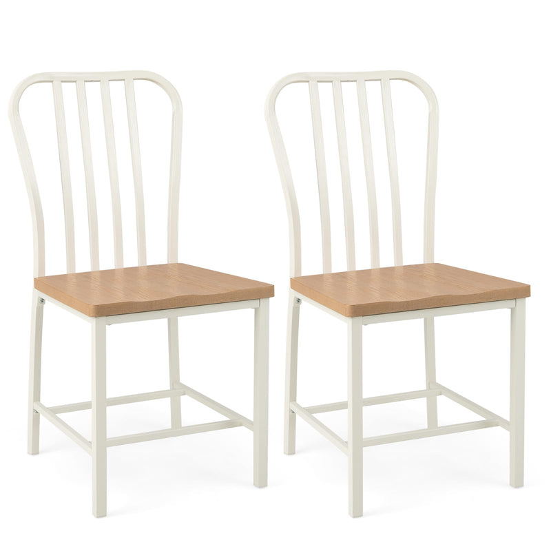 KOMFOTT Dining Chairs Set of 2, Farmhouse Kitchen Chairs with Slat Back, Solid Metal Frame