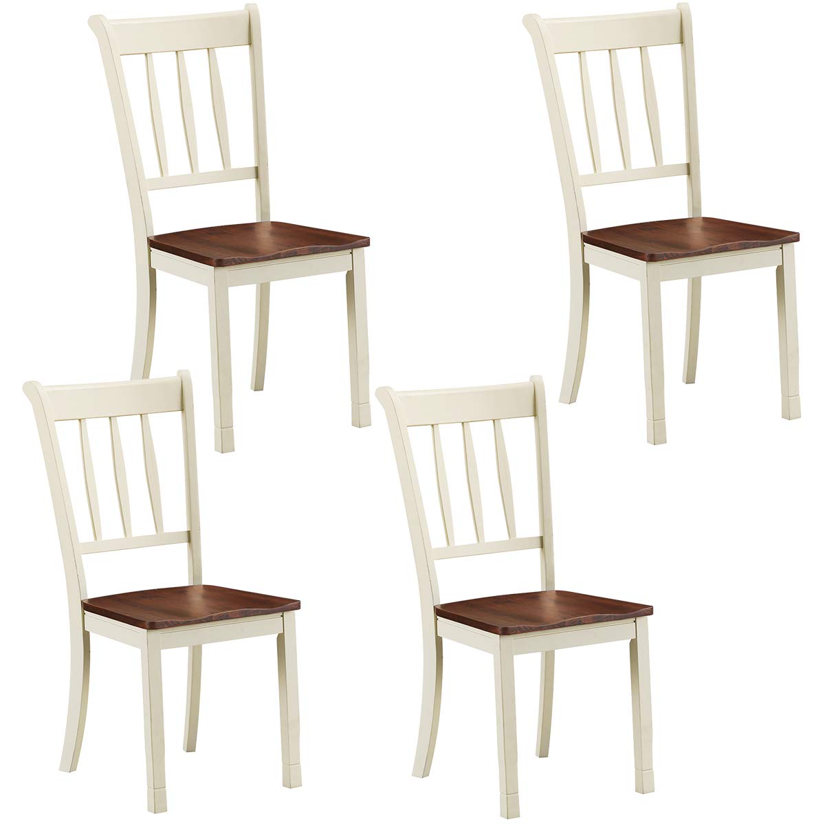 KOMFOTT Set of 2/4 Wood Solid Rubber Wood Armless Dining Chairs with Non-Slip Foot Pads