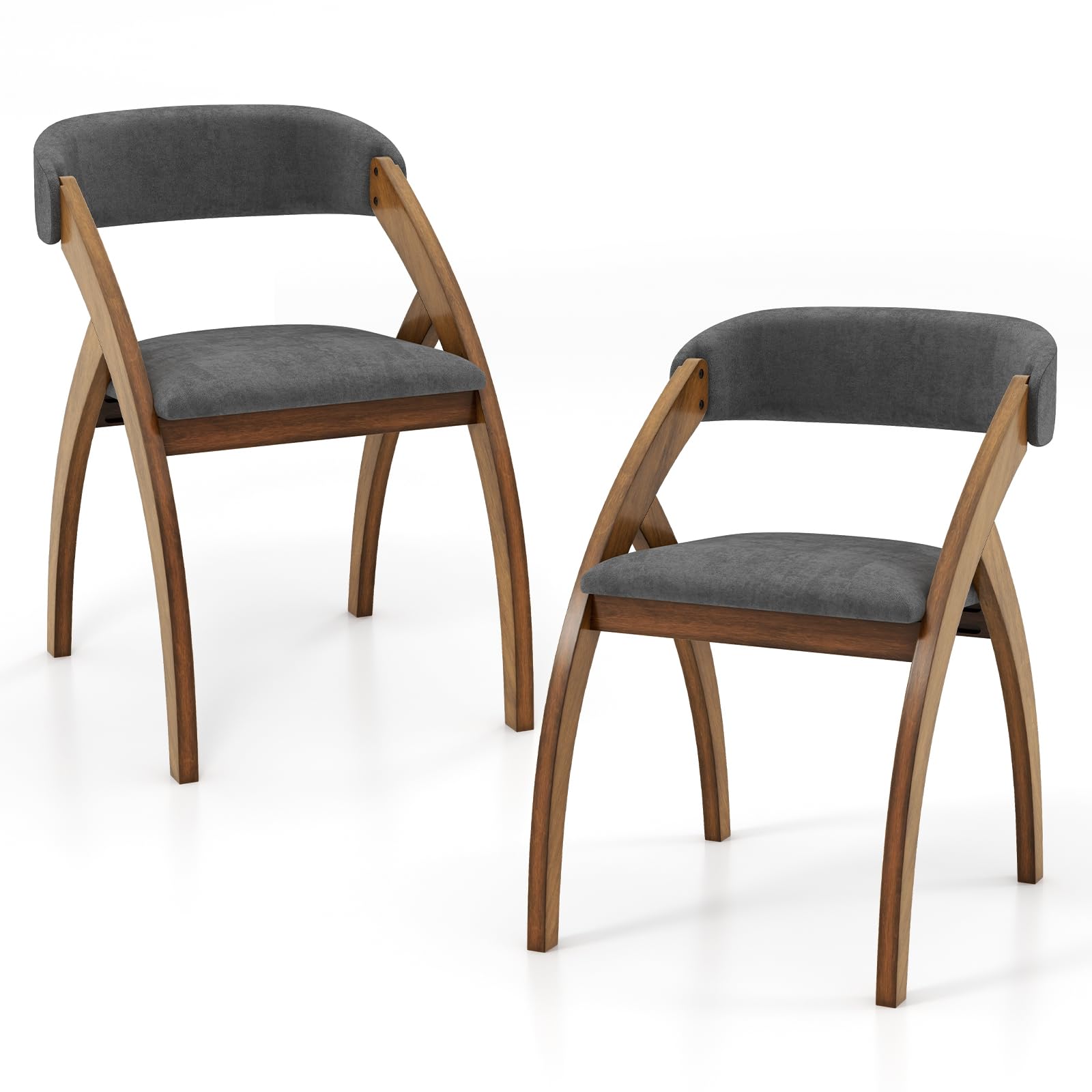 KOMFOTT Wooden Dining Chairs Set of 2/4, Upholstered Kitchen Chairs w/Arched Rubber Wood Legs, Padded Cushion & Curved Back