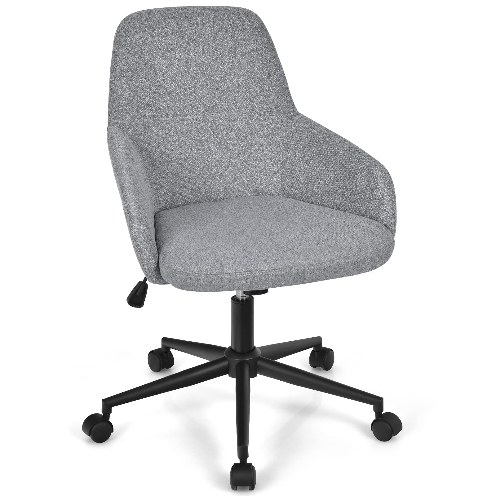 KOMFOTT Fabric Office Chair, Upholstered Linen Leisure Chair, Ergonomic Desk Chair w/Rocking Backrest